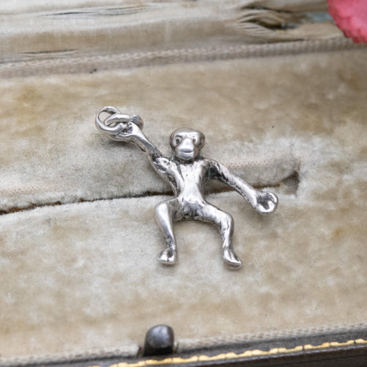 Vintage Sterling Silver Cheeky Monkey Charm Pendant - Cute Animal | Love Gift for Charm Bracelet
