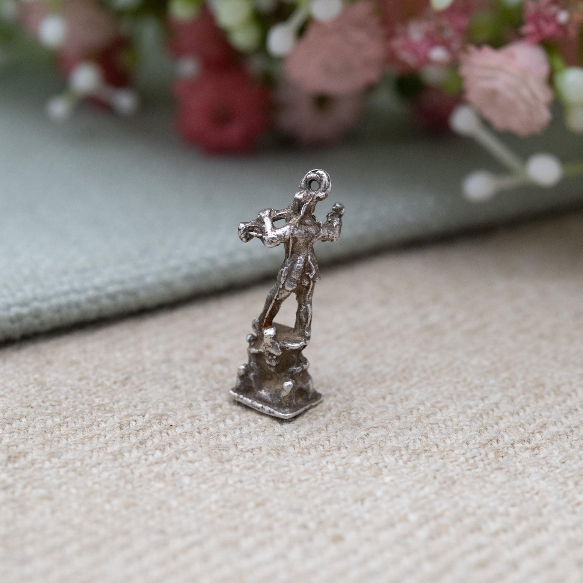 Vintage Sterling Silver Peter Pan Charm Pendant - Standing Trumpeting Figure Statue | Souvenir Gift for Charm Bracelet