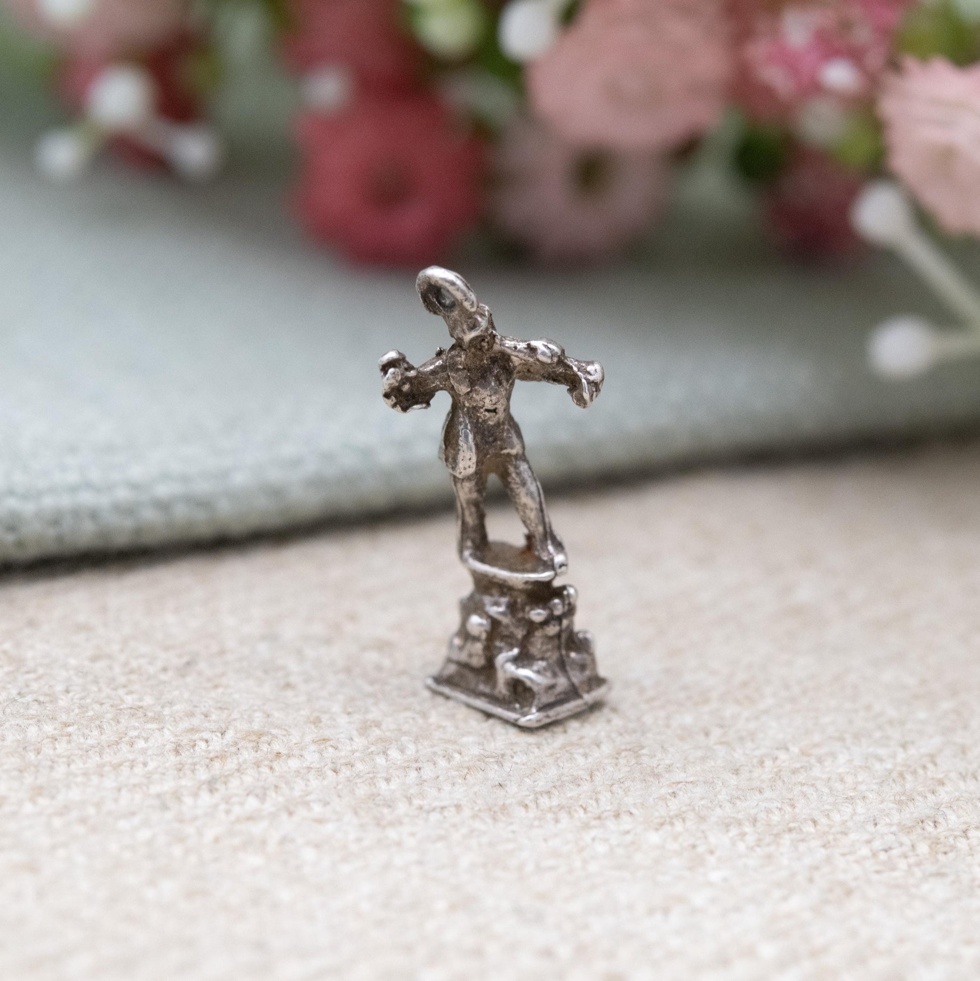 Vintage Sterling Silver Peter Pan Charm Pendant - Standing Trumpeting Figure Statue | Souvenir Gift for Charm Bracelet