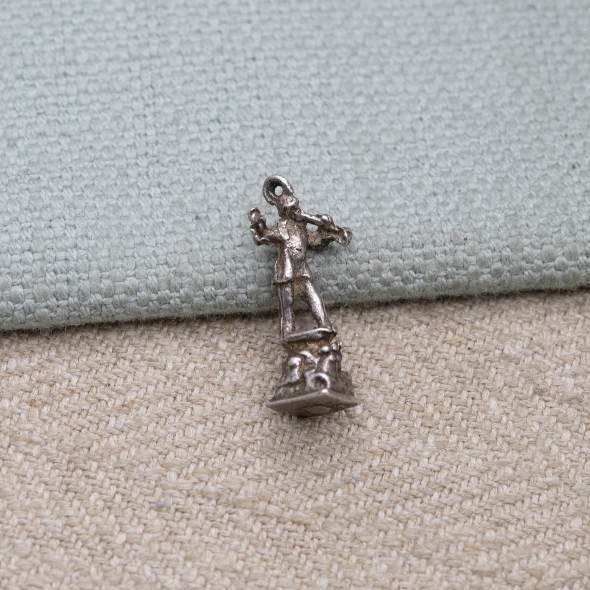 Vintage Sterling Silver Peter Pan Charm Pendant - Standing Trumpeting Figure Statue | Souvenir Gift for Charm Bracelet