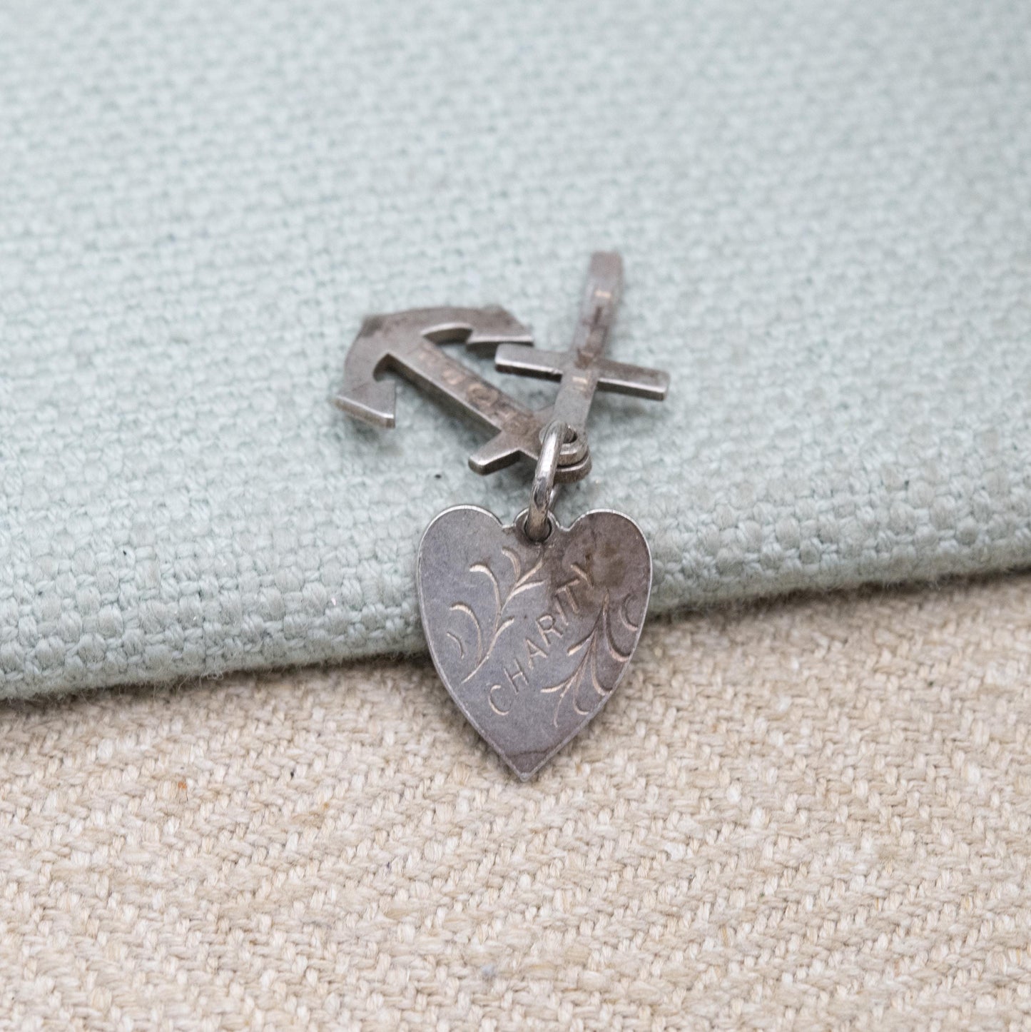 Vintage Silver Hope Faith Charity Charm Pendant - Heart Anchor Cross | Charm Bracelet Charm Necklace | Christian Pendant