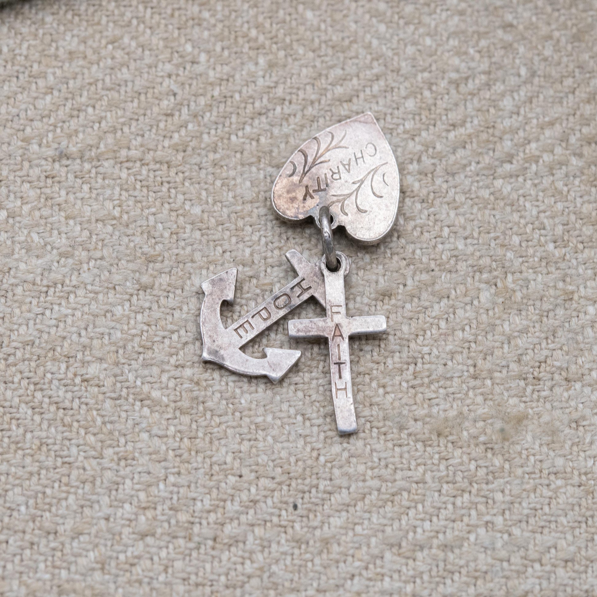 Vintage Silver Hope Faith Charity Charm Pendant - Heart Anchor Cross | Charm Bracelet Charm Necklace | Christian Pendant