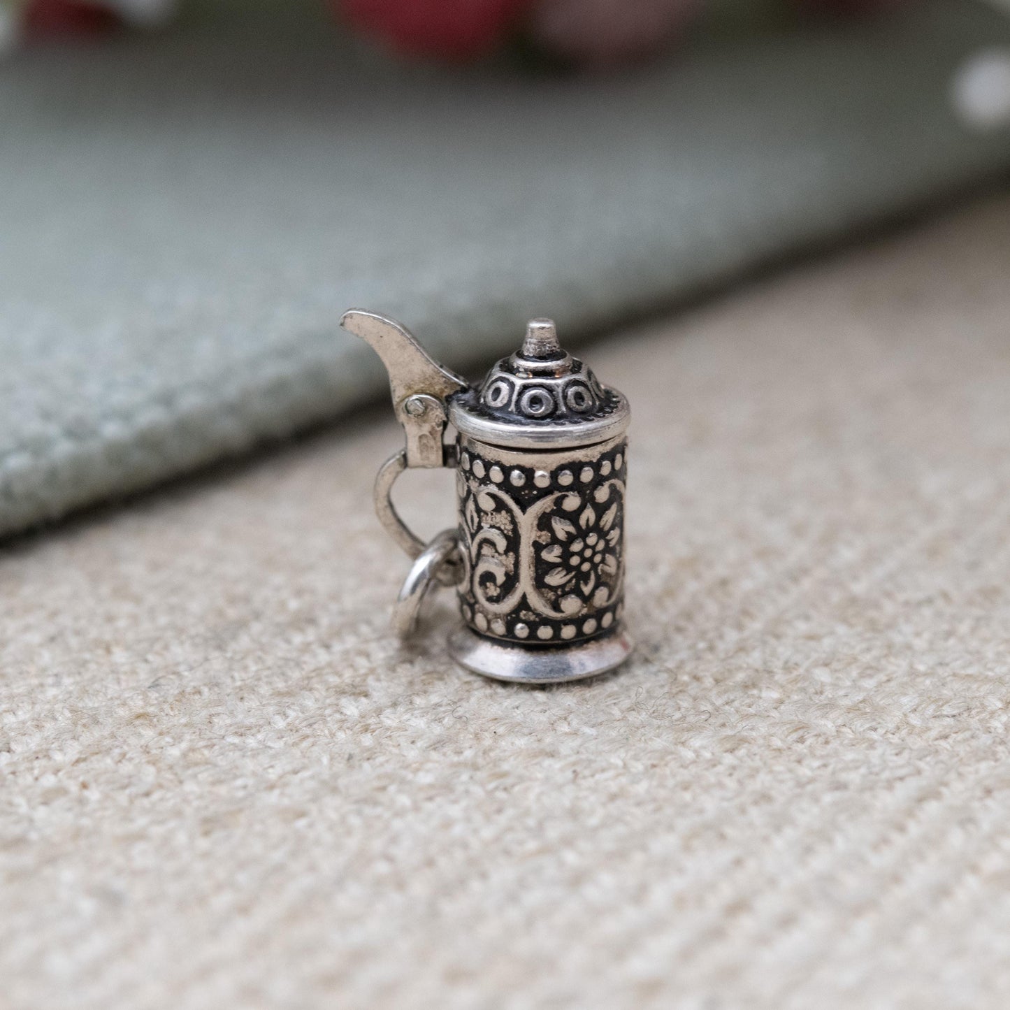 Vintage European Silver Opening Beer Tankard Charm Pendant - Beer | Cup | Stein | Gift for Charm Bracelet