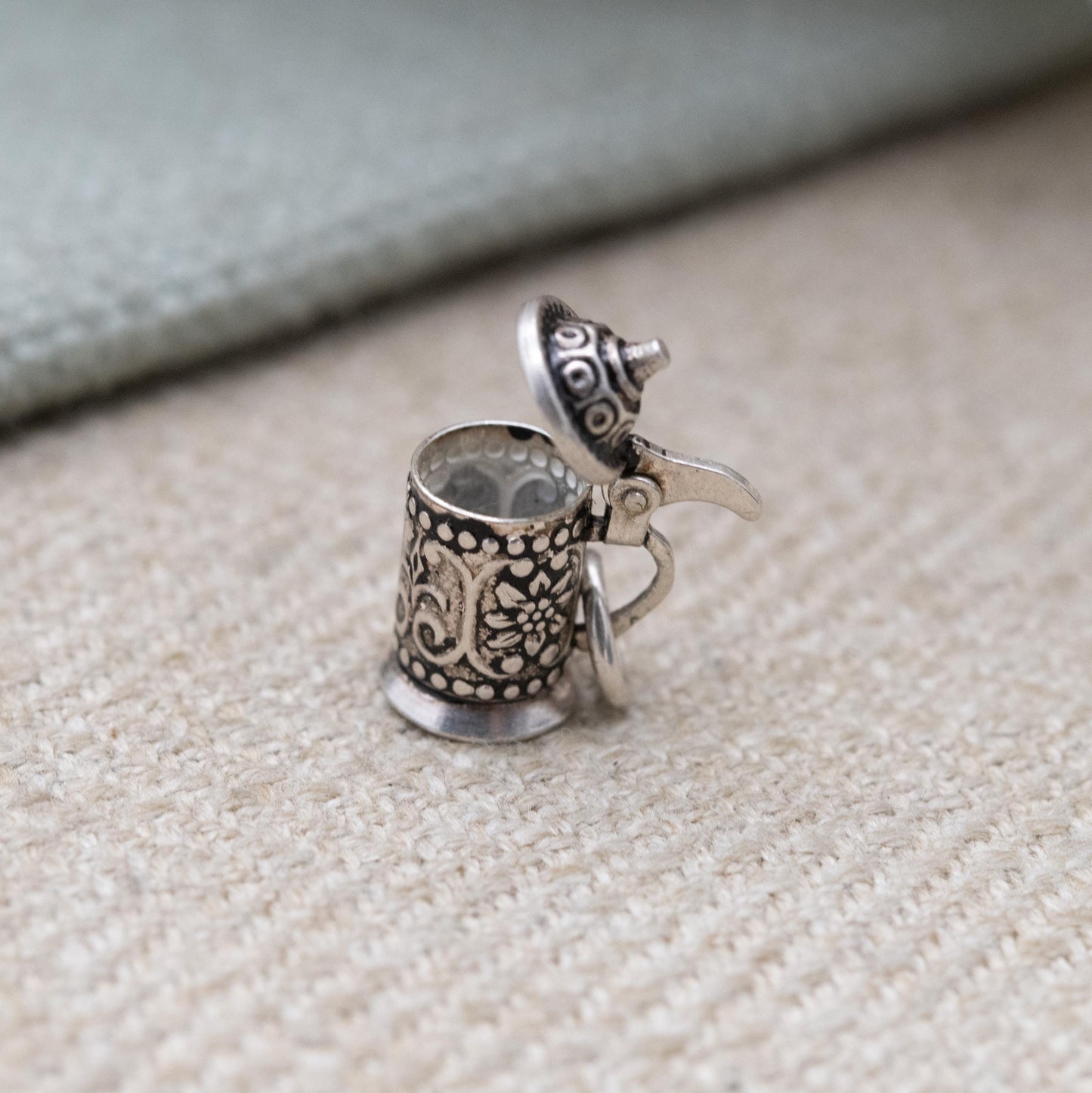 Vintage European Silver Opening Beer Tankard Charm Pendant - Beer | Cup | Stein | Gift for Charm Bracelet