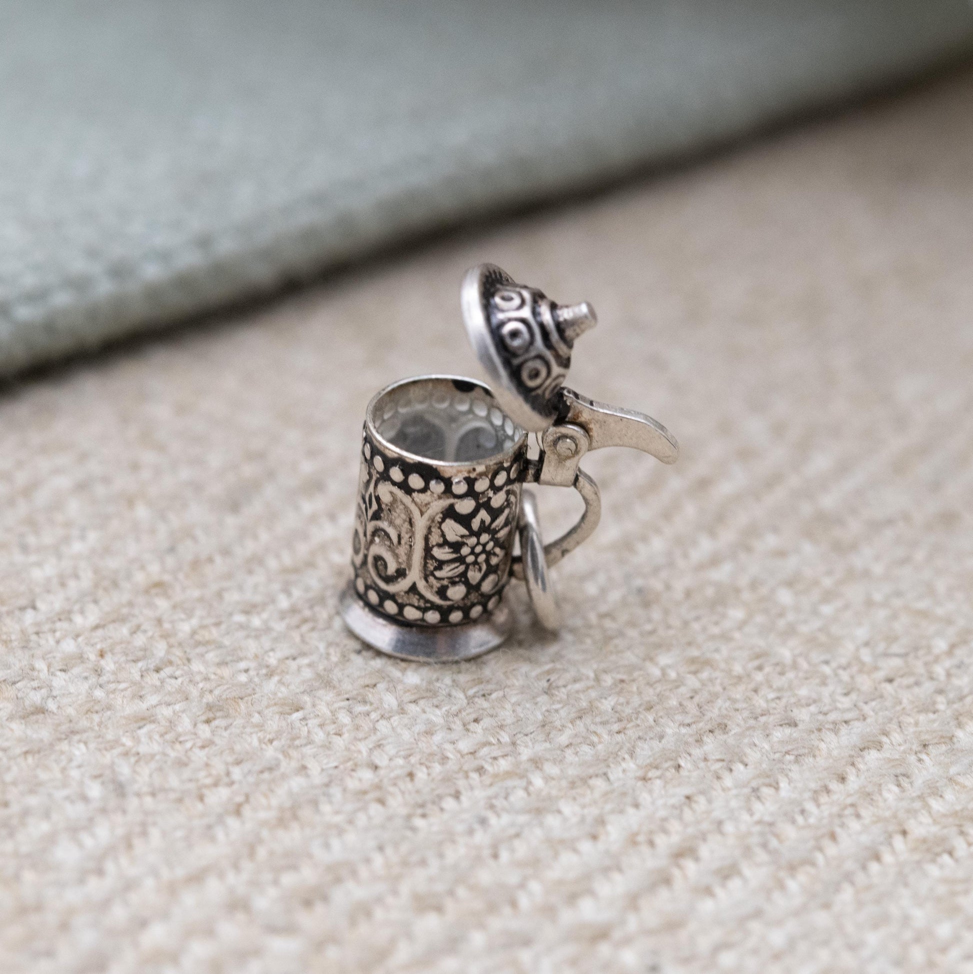 Vintage European Silver Opening Beer Tankard Charm Pendant - Beer | Cup | Stein | Gift for Charm Bracelet