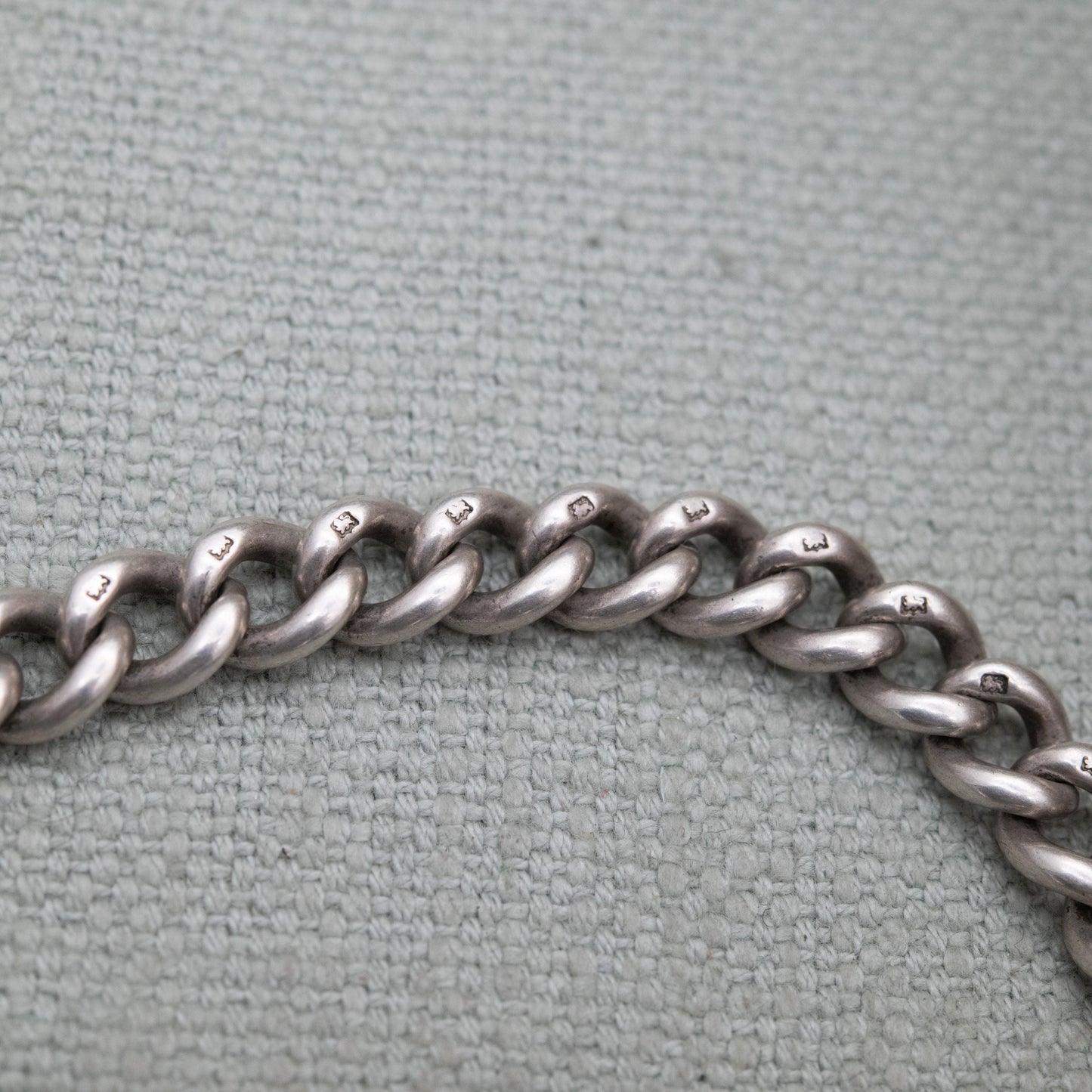 Antique Victorian Sterling Silver Chain Bracelet - Chunky Curb Stamp to Every Link | Empty Charm Bracelet