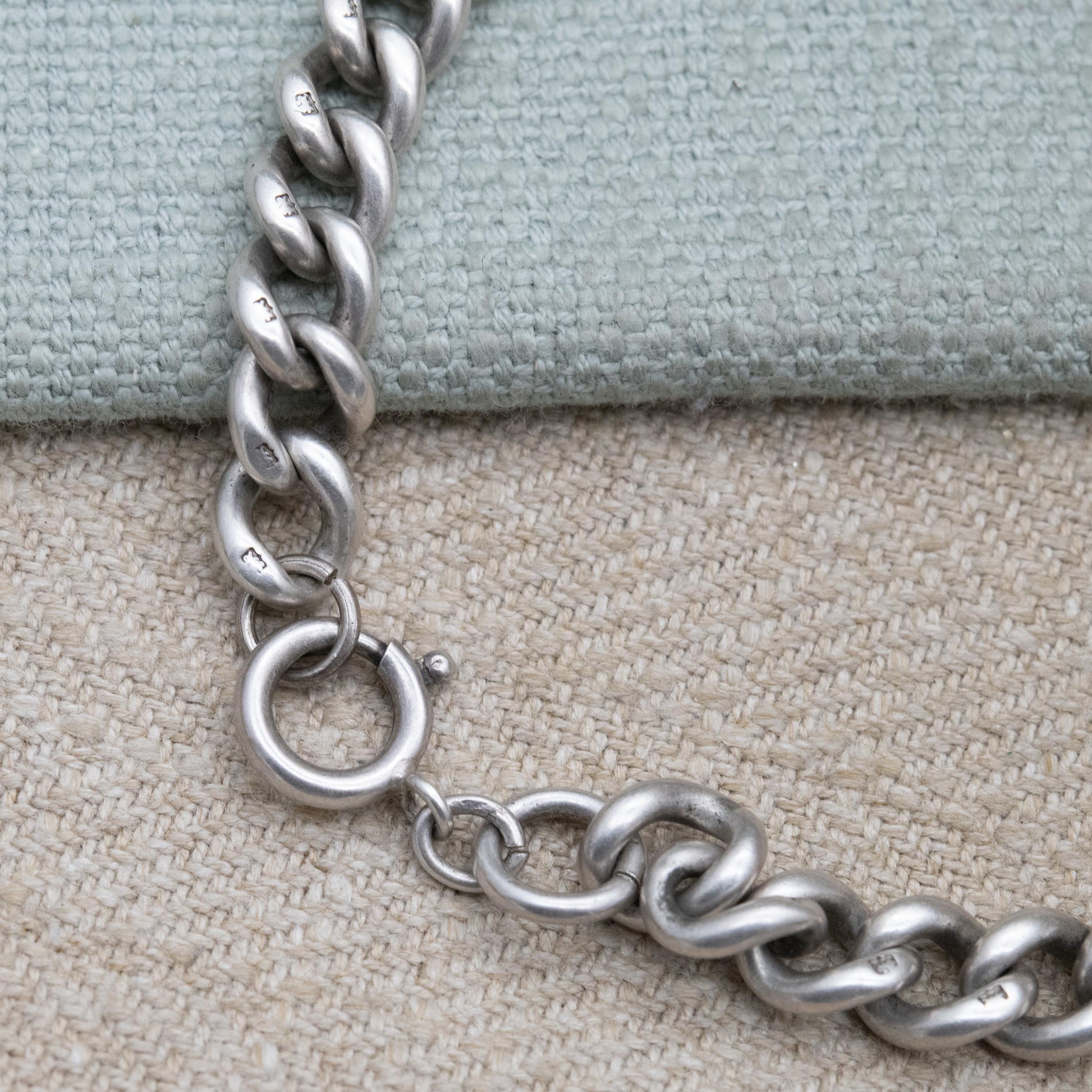 Antique Victorian Sterling Silver Chain Bracelet - Chunky Curb Stamp to Every Link | Empty Charm Bracelet