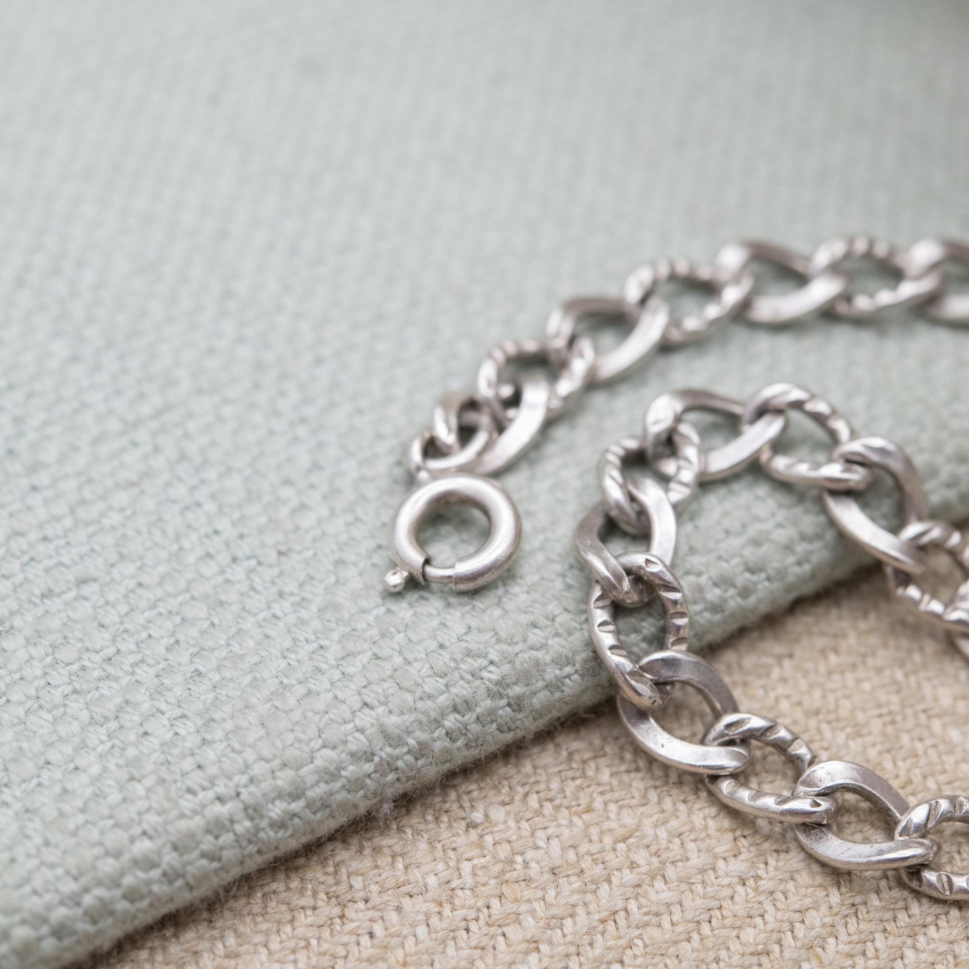 Vintage Sterling Silver Chain Bracelet - Rounded Textured Curb Links
