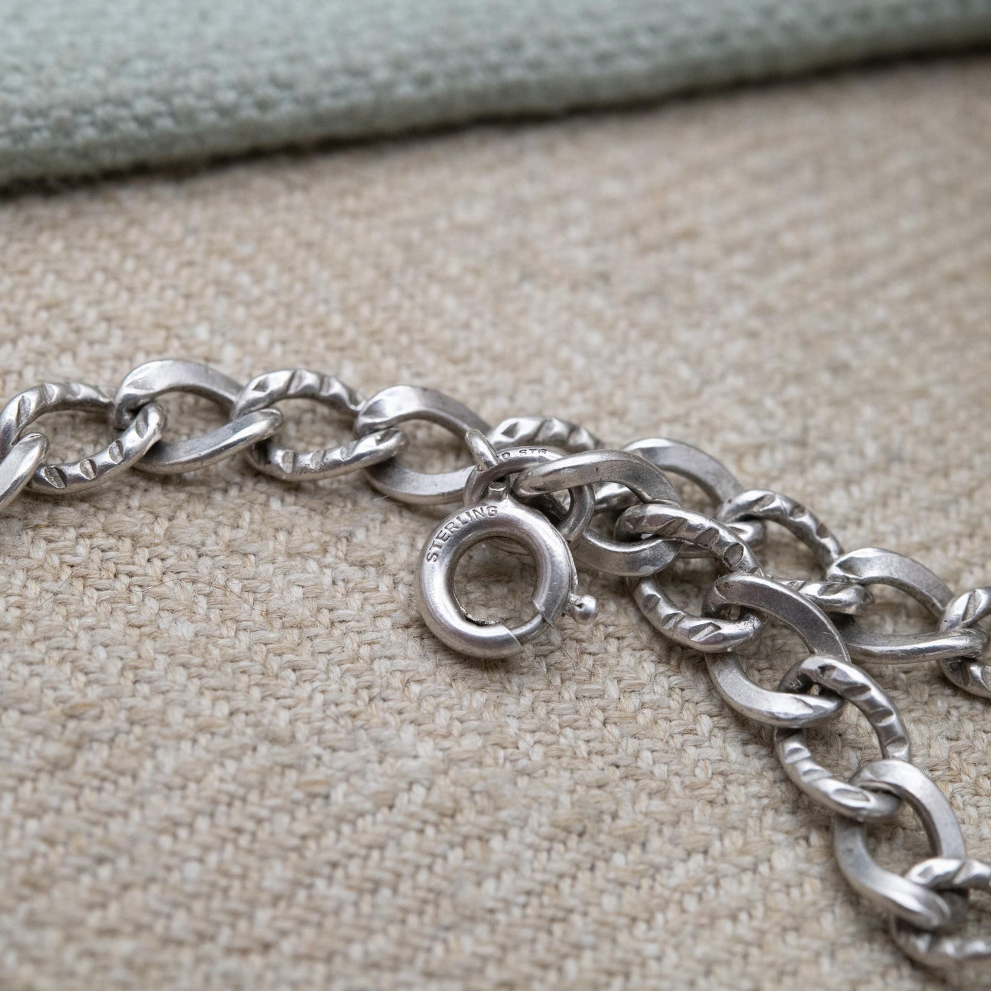 Vintage Sterling Silver Chain Bracelet - Rounded Textured Curb Links