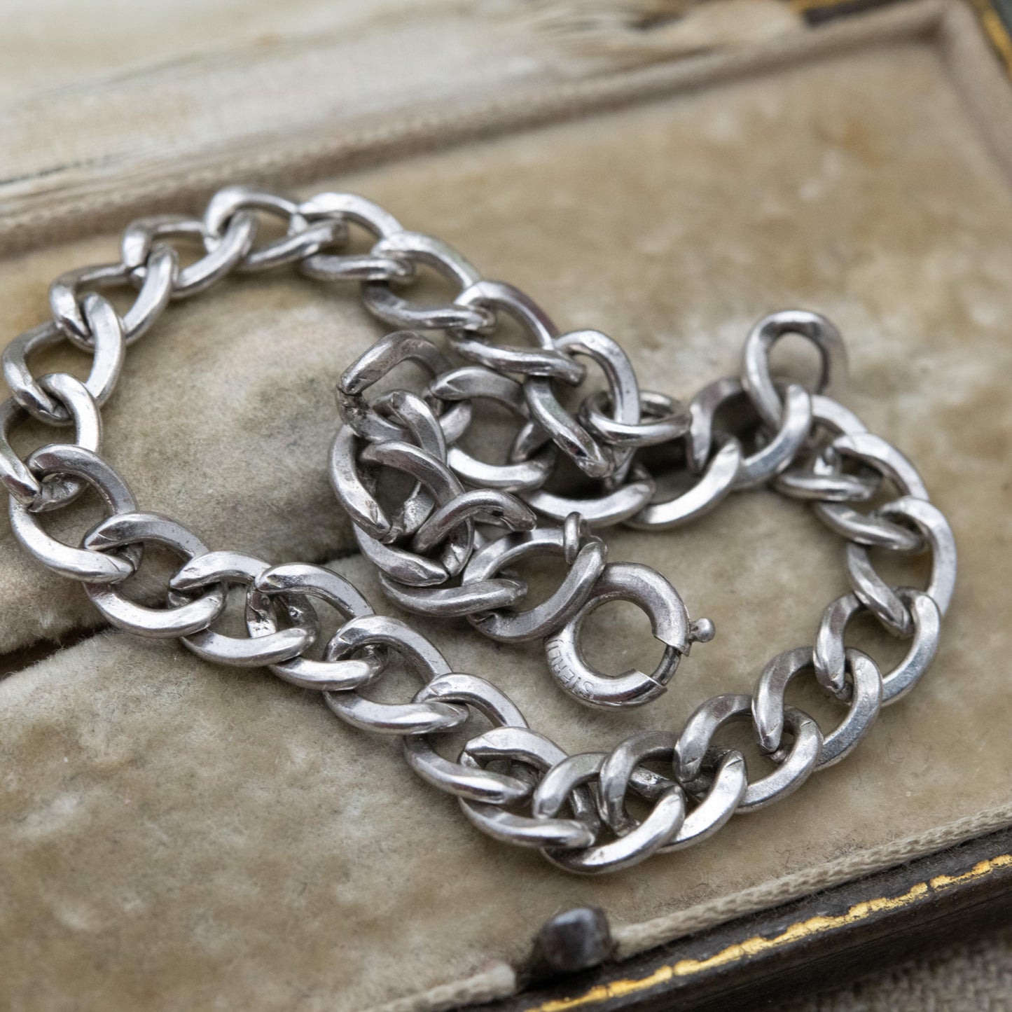 Vintage Sterling Silver Chain Bracelet - Rounded Curb Links | Unisex Gift