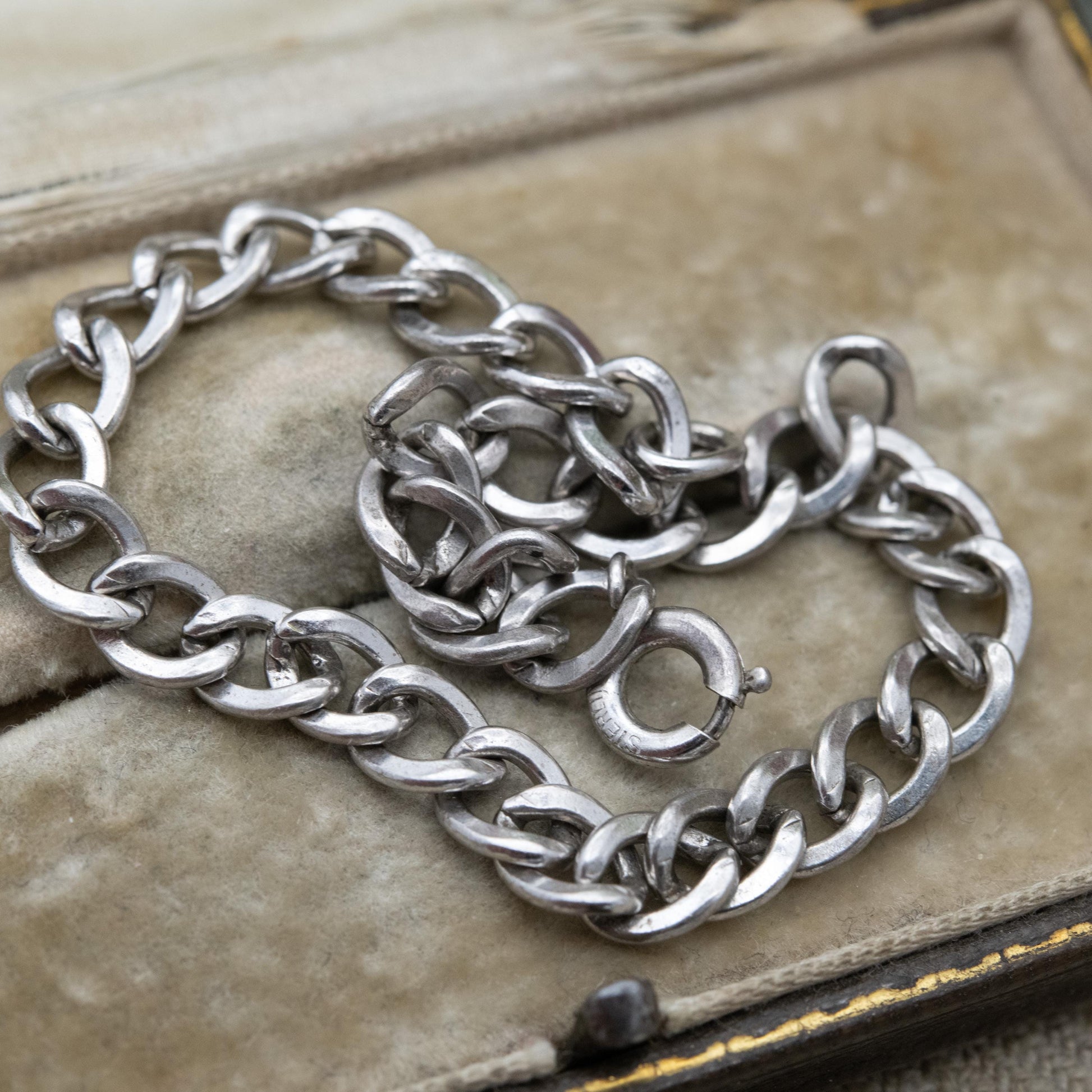 Vintage Sterling Silver Chain Bracelet - Rounded Curb Links | Unisex Gift