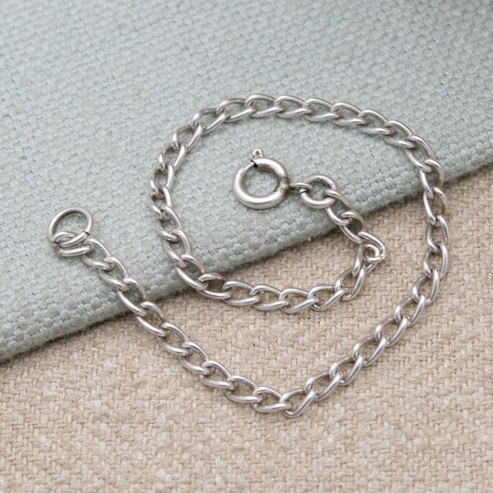 Vintage Sterling Silver Chain Bracelet - Rounded Curb Links | Charm Bracelet