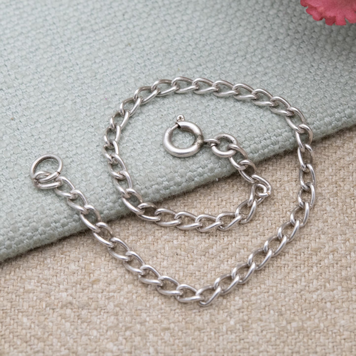 Vintage Sterling Silver Chain Bracelet - Rounded Curb Links | Charm Bracelet