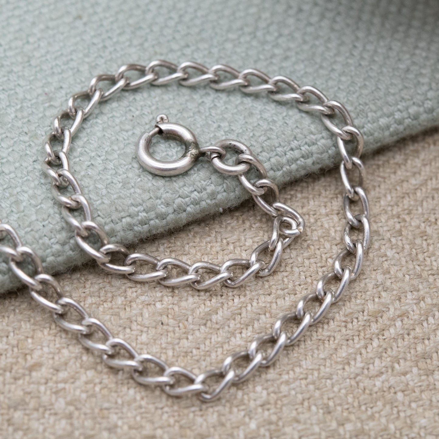 Vintage Sterling Silver Chain Bracelet - Rounded Curb Links | Charm Bracelet