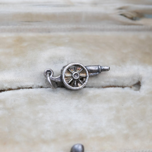 Vintage Sterling Silver Canon Charm Pendant - Gun | Collectable Weaponry Souvenir Gift for Charm Bracelet