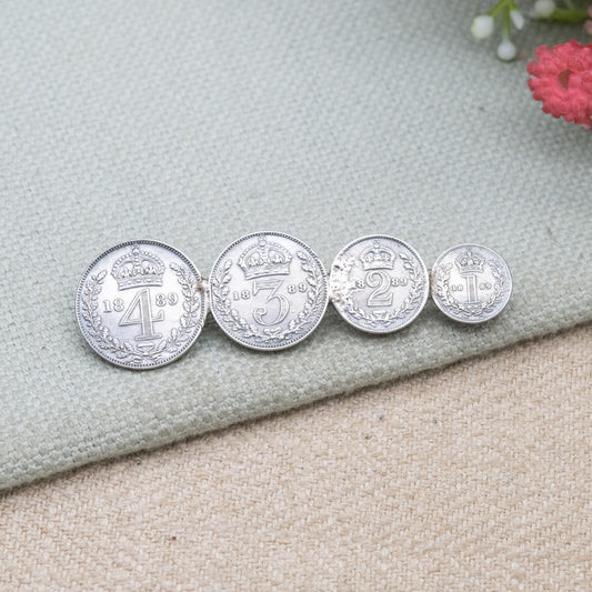 Antique 1889 Victorian Maundy Money Sterling Silver Coin Brooch - Victoria Jubilee Head | Numismatic Jewellery | Long Bar Brooch