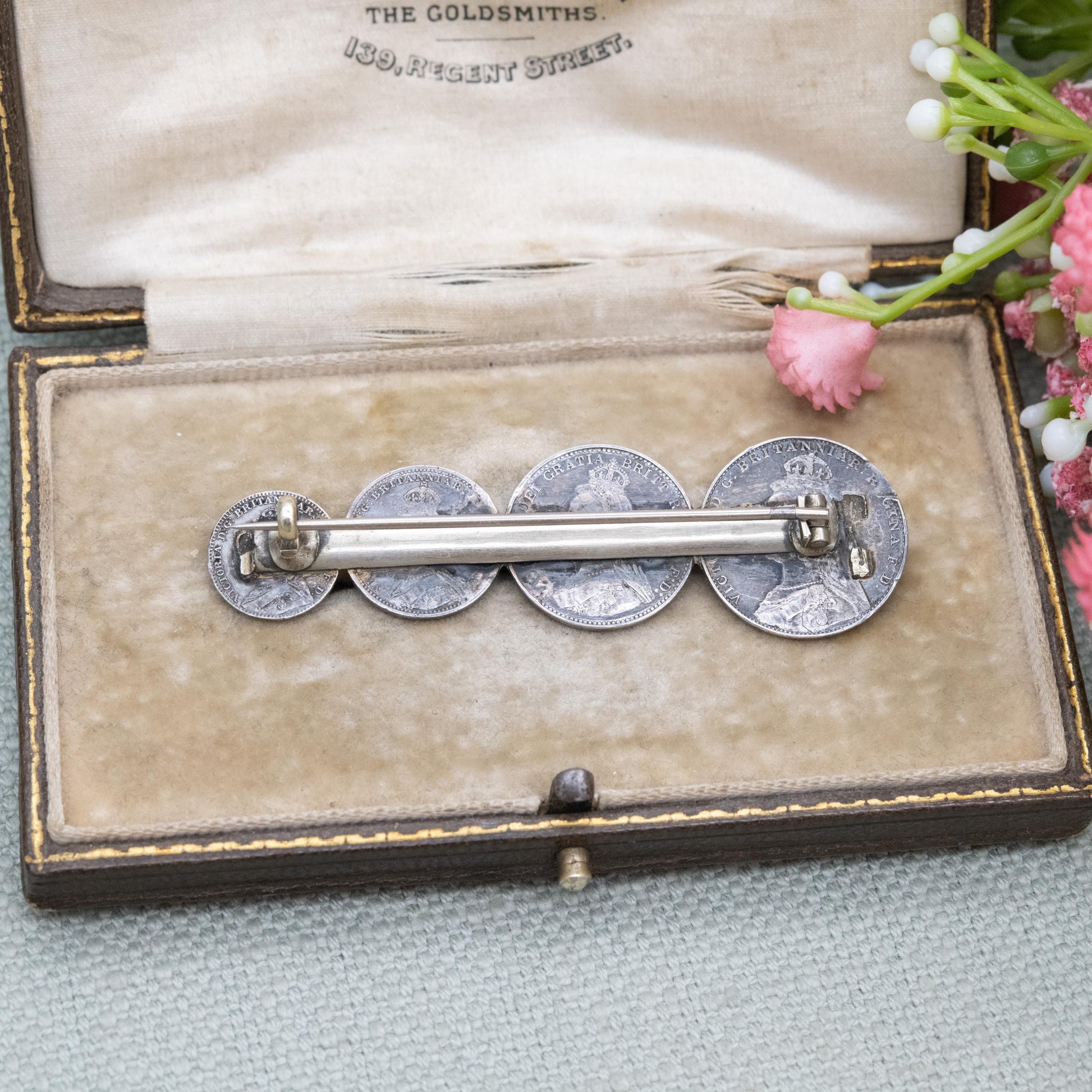 Antique 1889 Victorian Maundy Money Sterling Silver Coin Brooch - Victoria Jubilee Head | Numismatic Jewellery | Long Bar Brooch