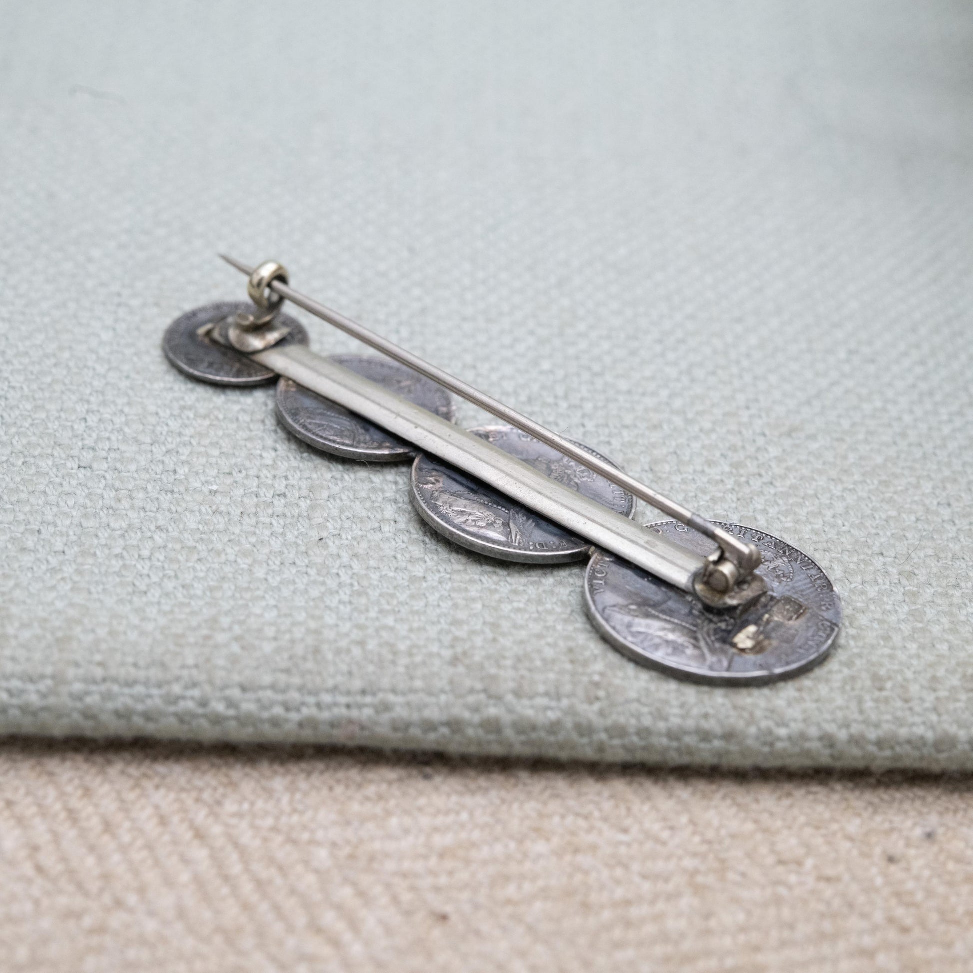 Antique 1889 Victorian Maundy Money Sterling Silver Coin Brooch - Victoria Jubilee Head | Numismatic Jewellery | Long Bar Brooch