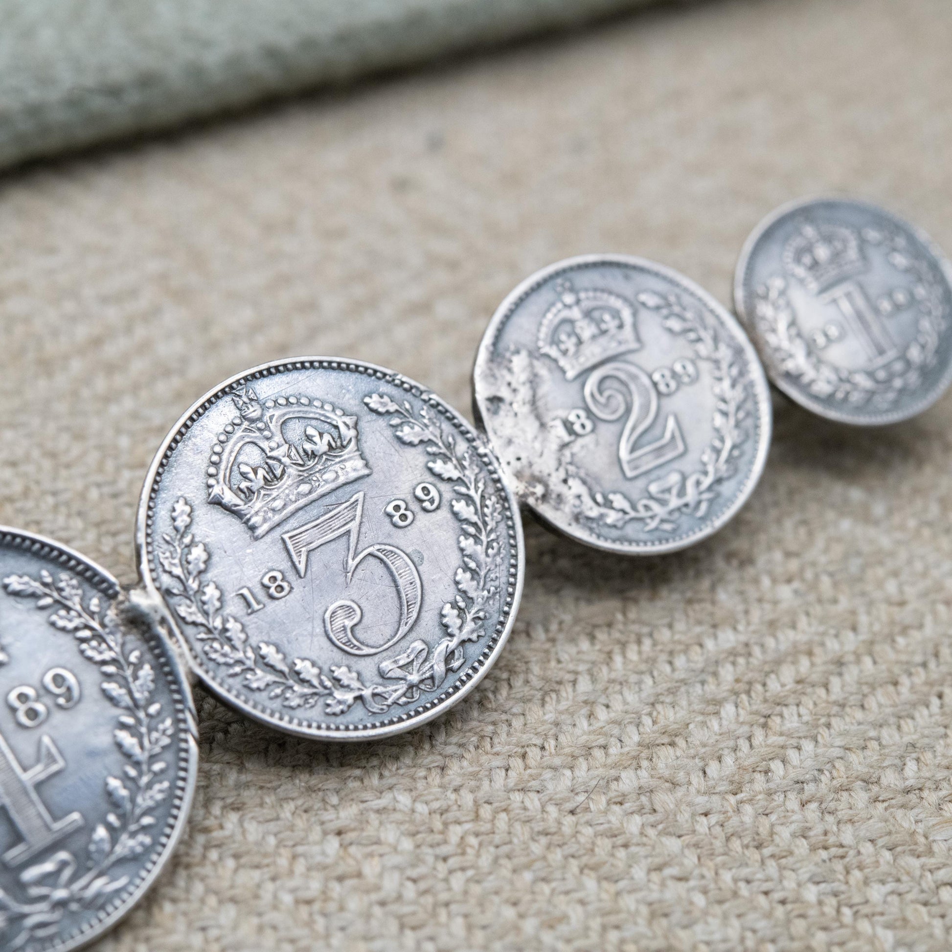 Antique 1889 Victorian Maundy Money Sterling Silver Coin Brooch - Victoria Jubilee Head | Numismatic Jewellery | Long Bar Brooch