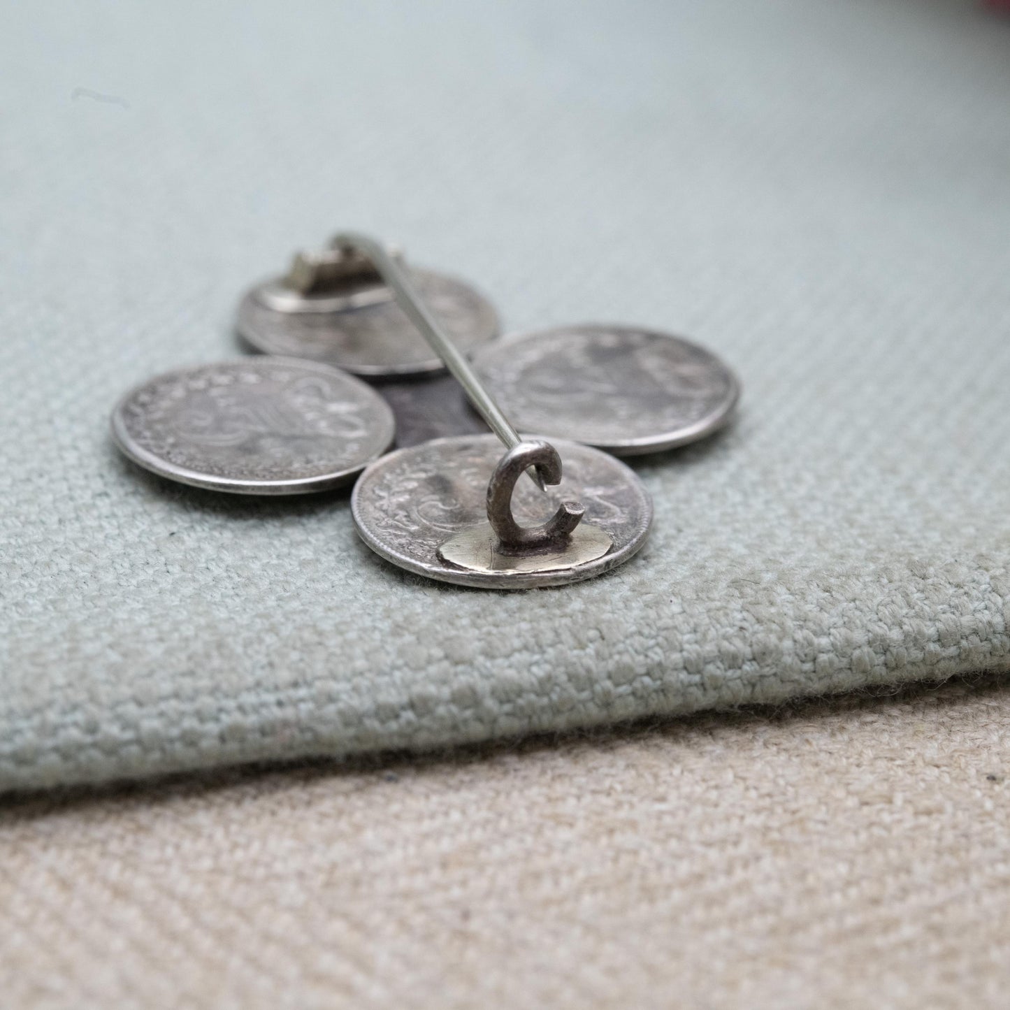 Antique Sterling Silver Victorian Threepence Coin Brooch - 1886 Victoria Young Head Matching Coins | Numismatic Jewellery