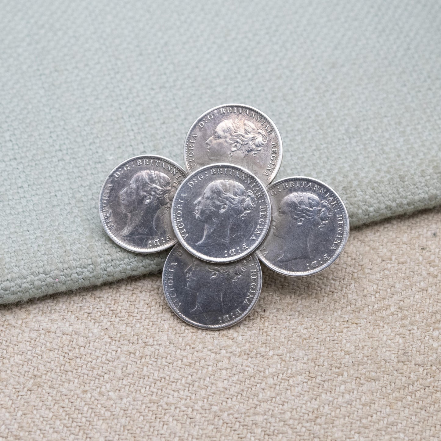 Antique Sterling Silver Victorian Threepence Coin Brooch - 1886 Victoria Young Head Matching Coins | Numismatic Jewellery