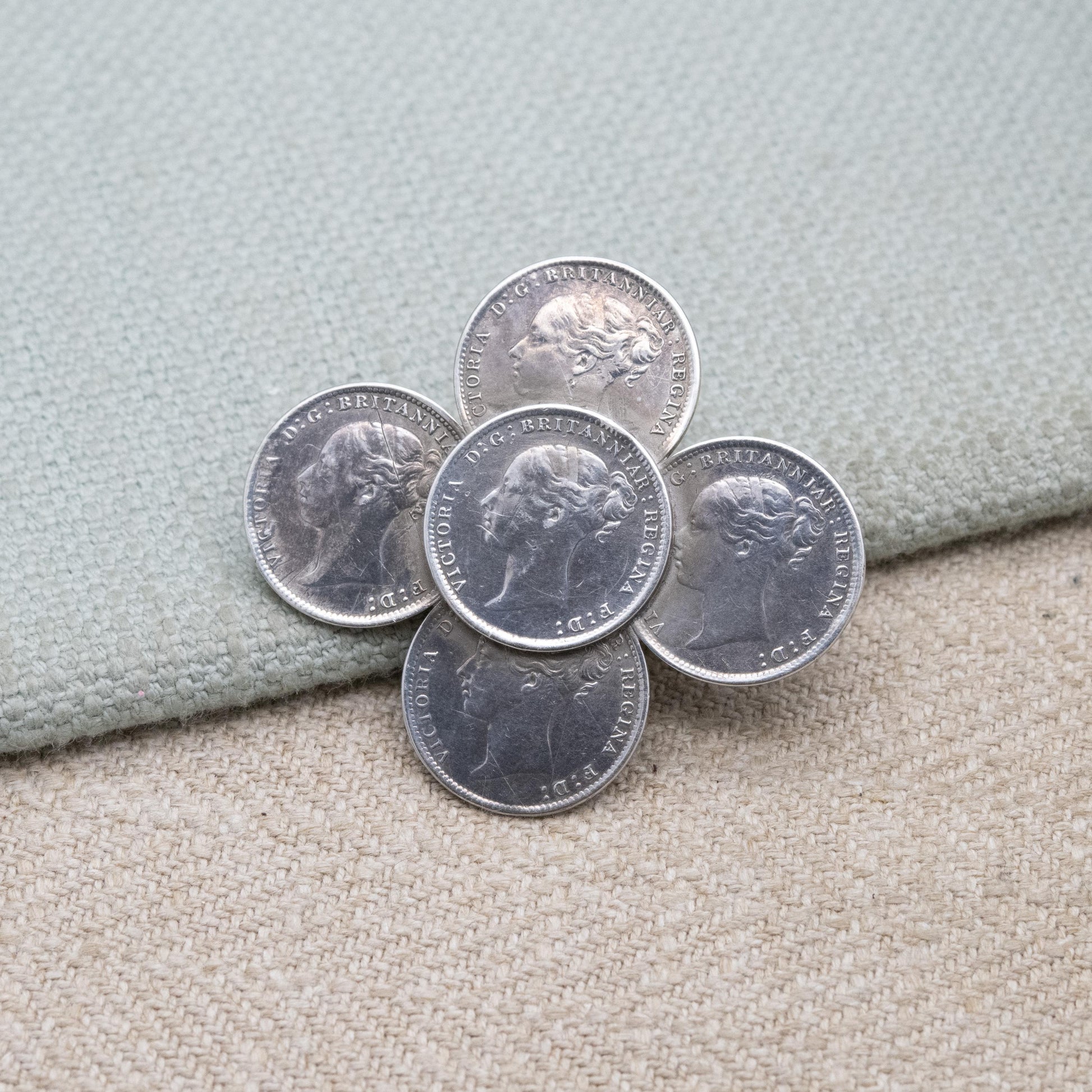 Antique Sterling Silver Victorian Threepence Coin Brooch - 1886 Victoria Young Head Matching Coins | Numismatic Jewellery