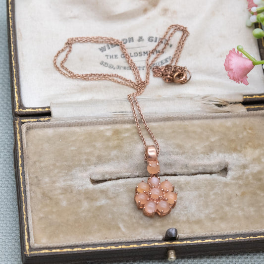 TGGC Rose Gold Plated Sterling Silver Peach Moonstone Daisy Pendant Necklace