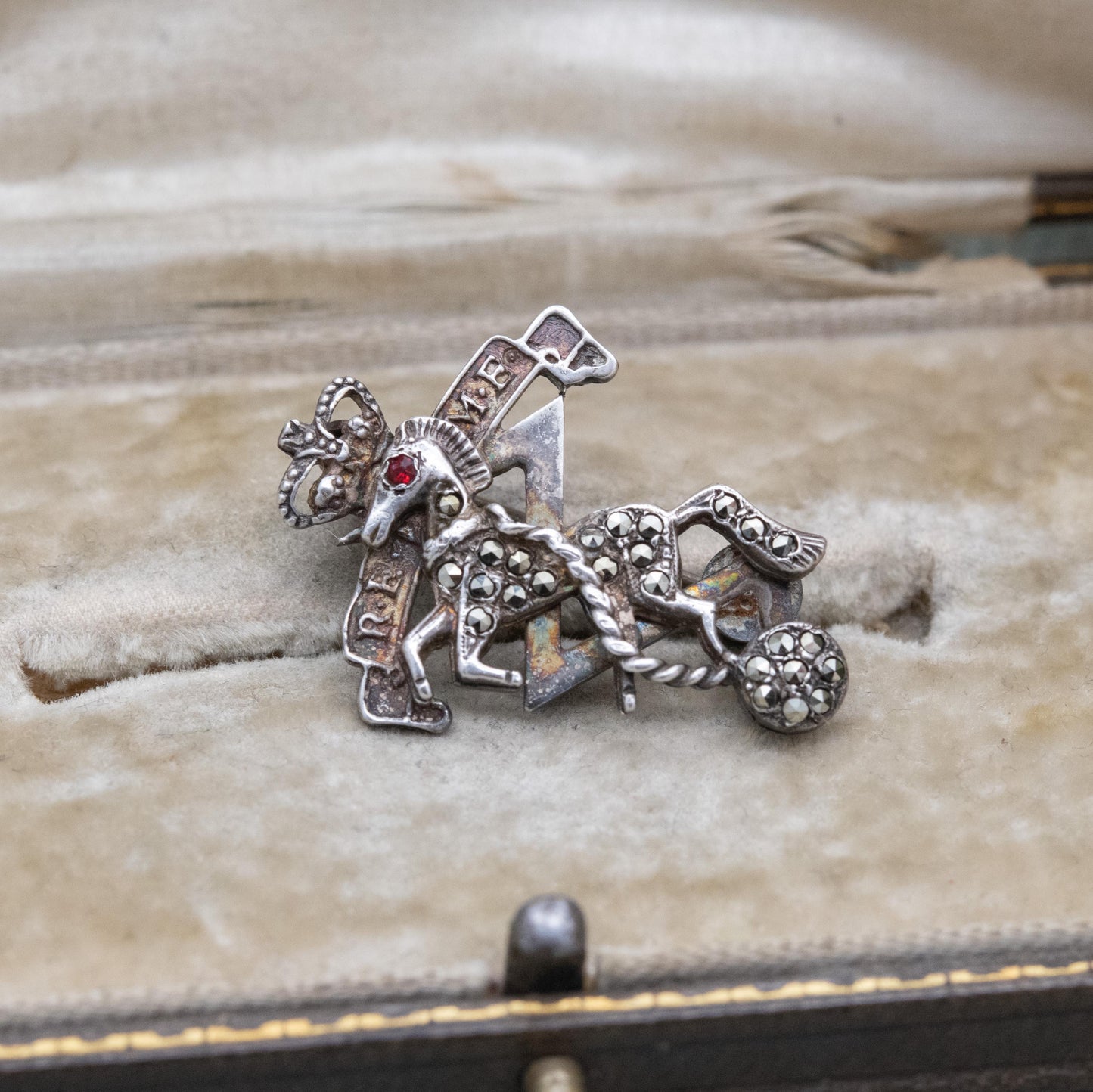 Vintage Royal Electrical & Mechanical Engineers Marcasite Sweetheart Brooch - British Army Collectable Pin