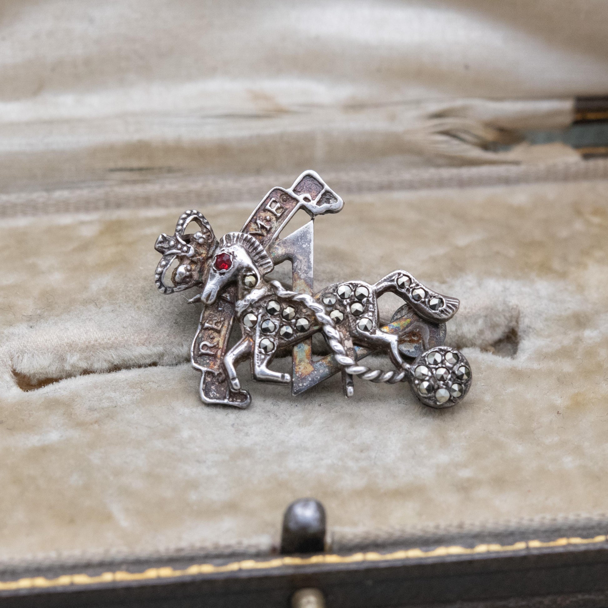 Vintage Royal Electrical & Mechanical Engineers Marcasite Sweetheart Brooch - British Army Collectable Pin