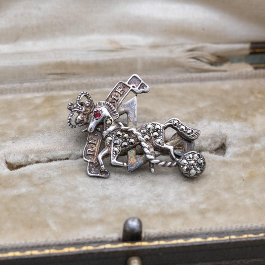 Vintage Royal Electrical & Mechanical Engineers Marcasite Sweetheart Brooch - British Army Collectable Pin