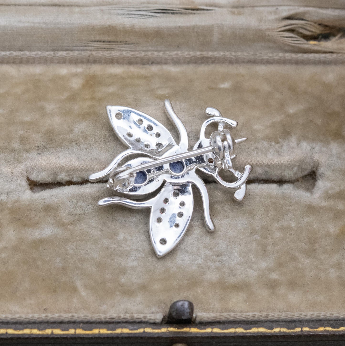 Sterling Silver Lapis Lazuli Bug Brooch with Garnet Eyes - Collectable Gemstone Insect Jewellery Gift for Her