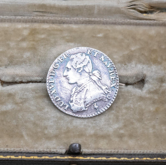 Antique French Silver 1/10 Ecu Louis XVI Coin Brooch 1779 - Collectable Coin Jewellery