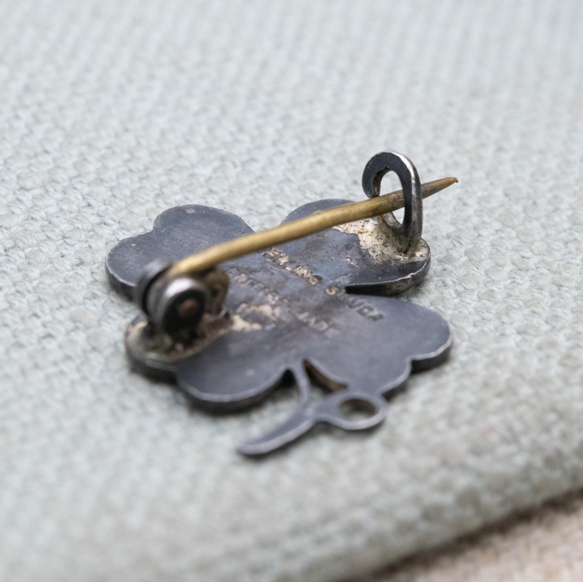 Antique Ward Brothers Sterling Silver Green Enamel Four Leaf Clover Brooch - Celtic Lucky Clover | Irish Floral Jewellery Gift