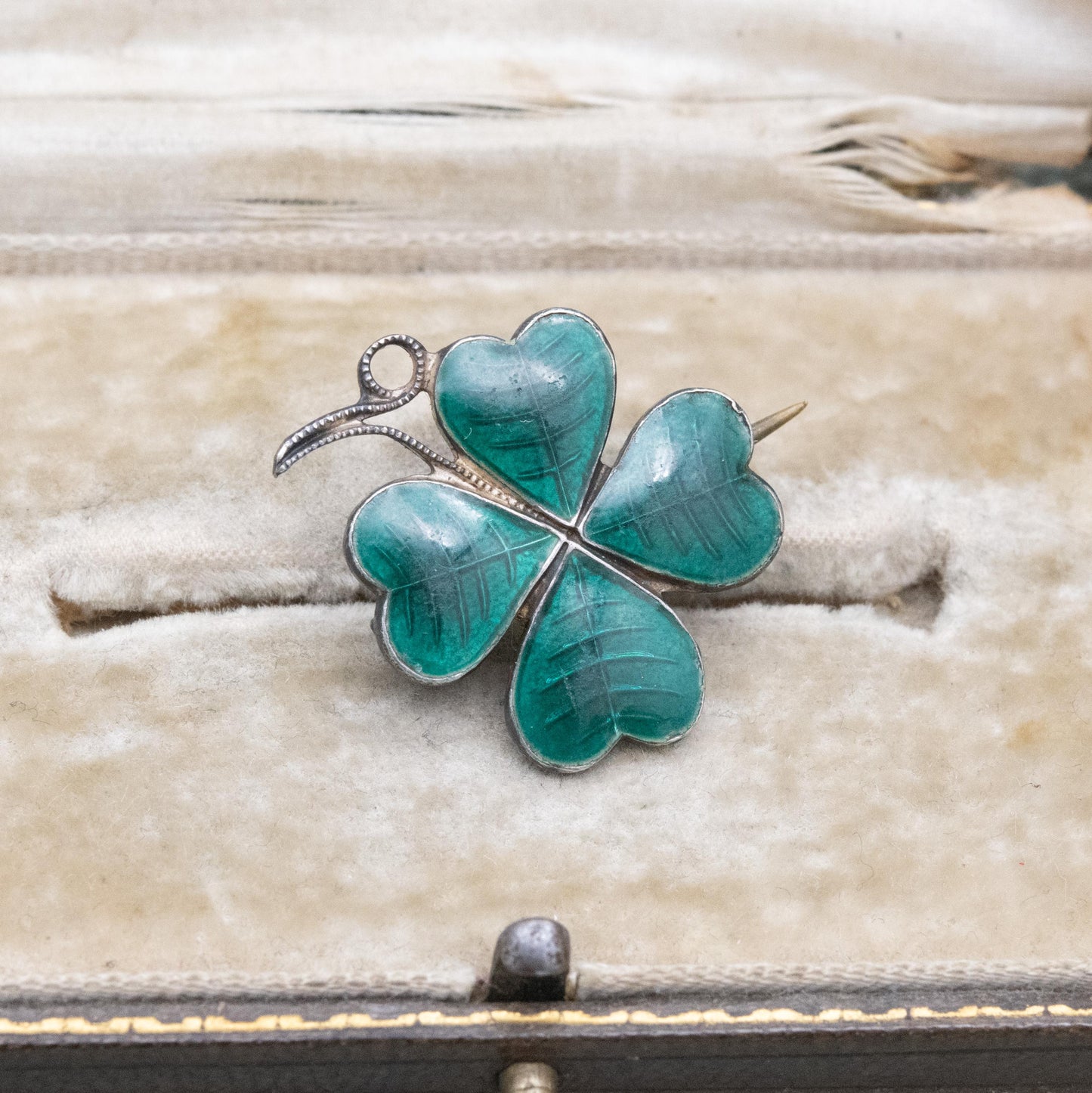 Antique Ward Brothers Sterling Silver Green Enamel Four Leaf Clover Brooch - Celtic Lucky Clover | Irish Floral Jewellery Gift