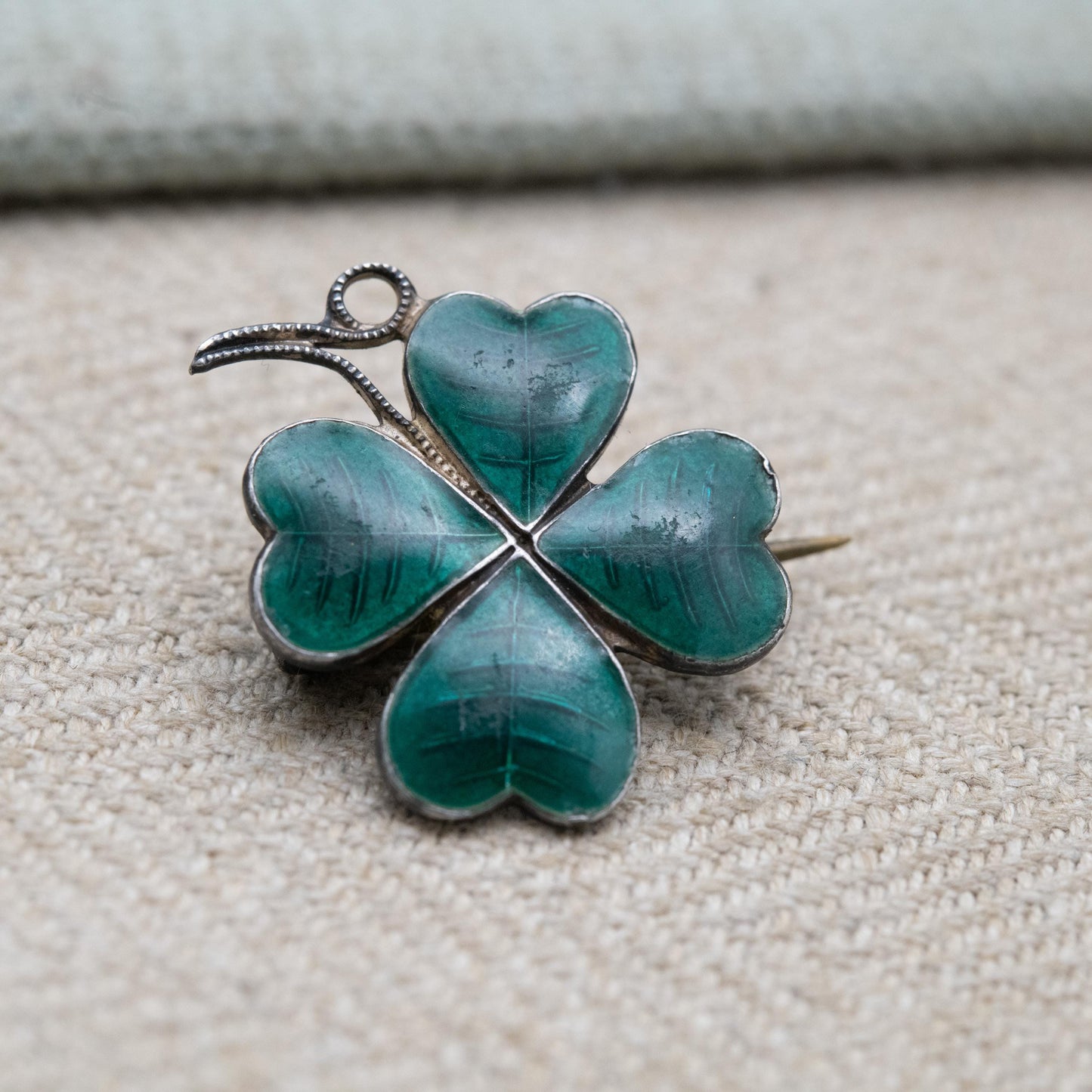 Antique Ward Brothers Sterling Silver Green Enamel Four Leaf Clover Brooch - Celtic Lucky Clover | Irish Floral Jewellery Gift