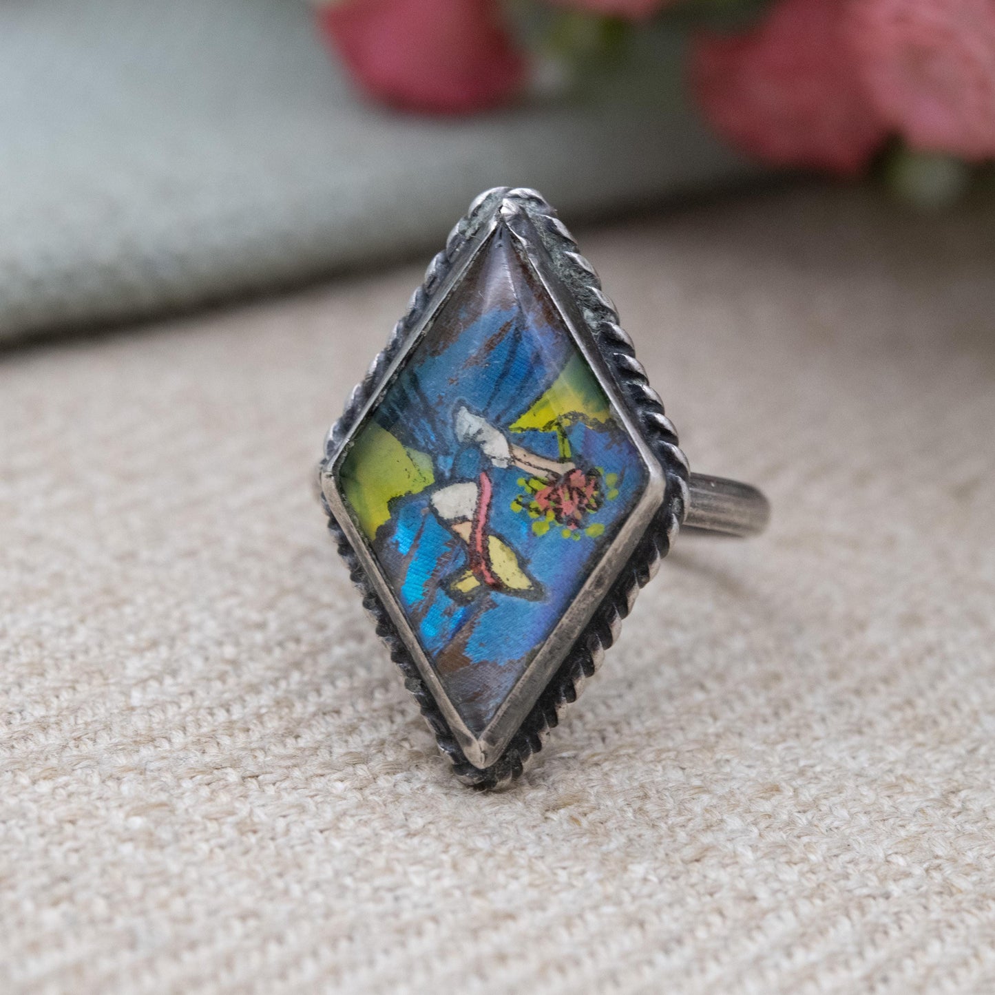 Vintage Sterling Silver Butterfly Wing Crinoline Lady Ring - Art Deco | TLM Style | UK Size - O | US Size - 7