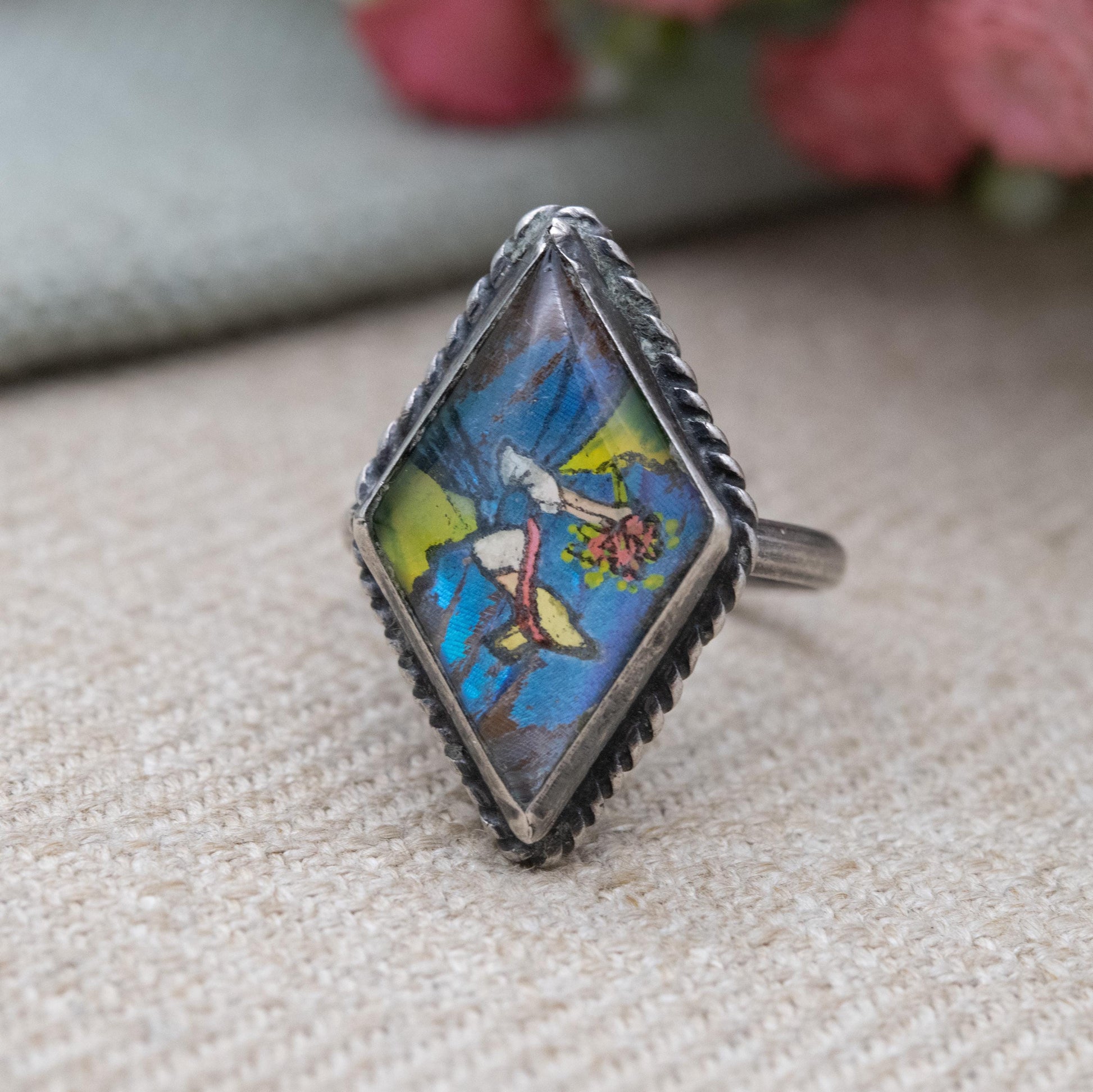 Vintage Sterling Silver Butterfly Wing Crinoline Lady Ring - Art Deco | TLM Style | UK Size - O | US Size - 7