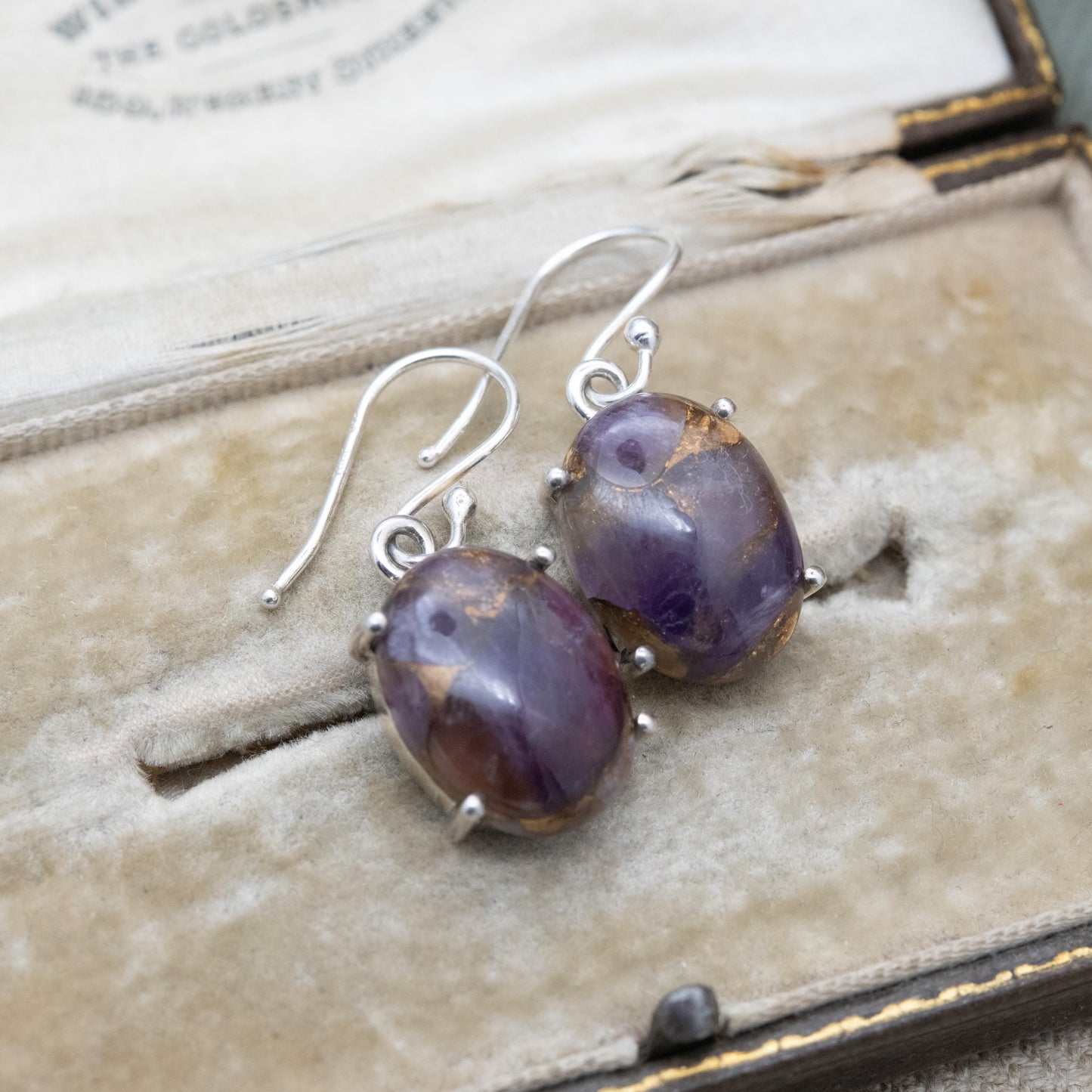 TGGC Sterling Silver Copper Mojave Amethyst Drop Earrings - Purple Gemstone Jewellery Gift for Her