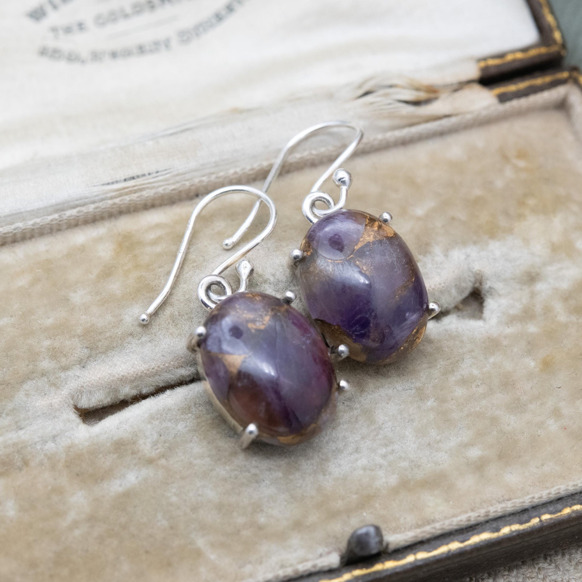 TGGC Sterling Silver Copper Mojave Amethyst Drop Earrings - Purple Gemstone Jewellery Gift for Her