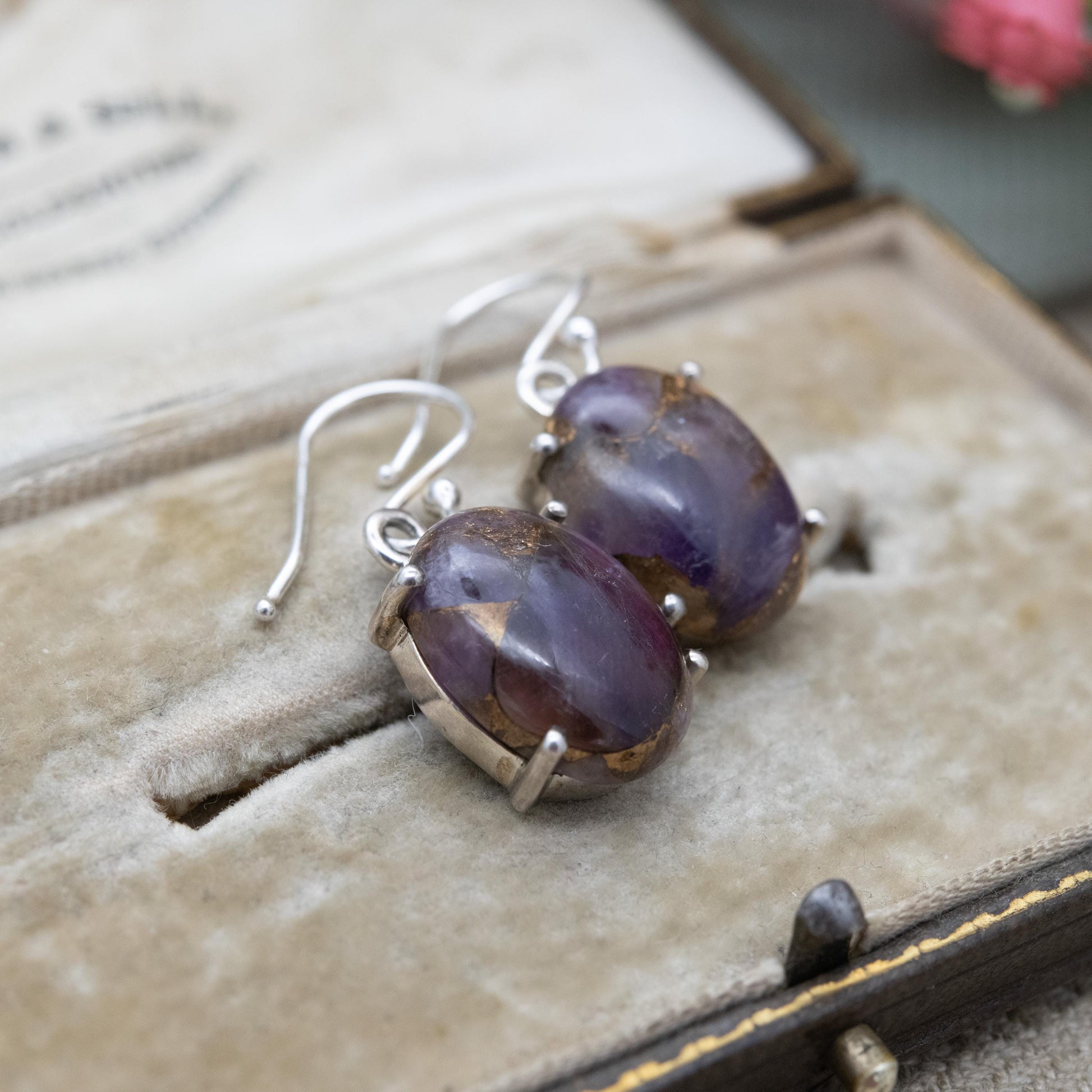 TGGC Sterling Silver Copper Mojave Amethyst Drop Earrings - Purple Gemstone Jewellery Gift for Her