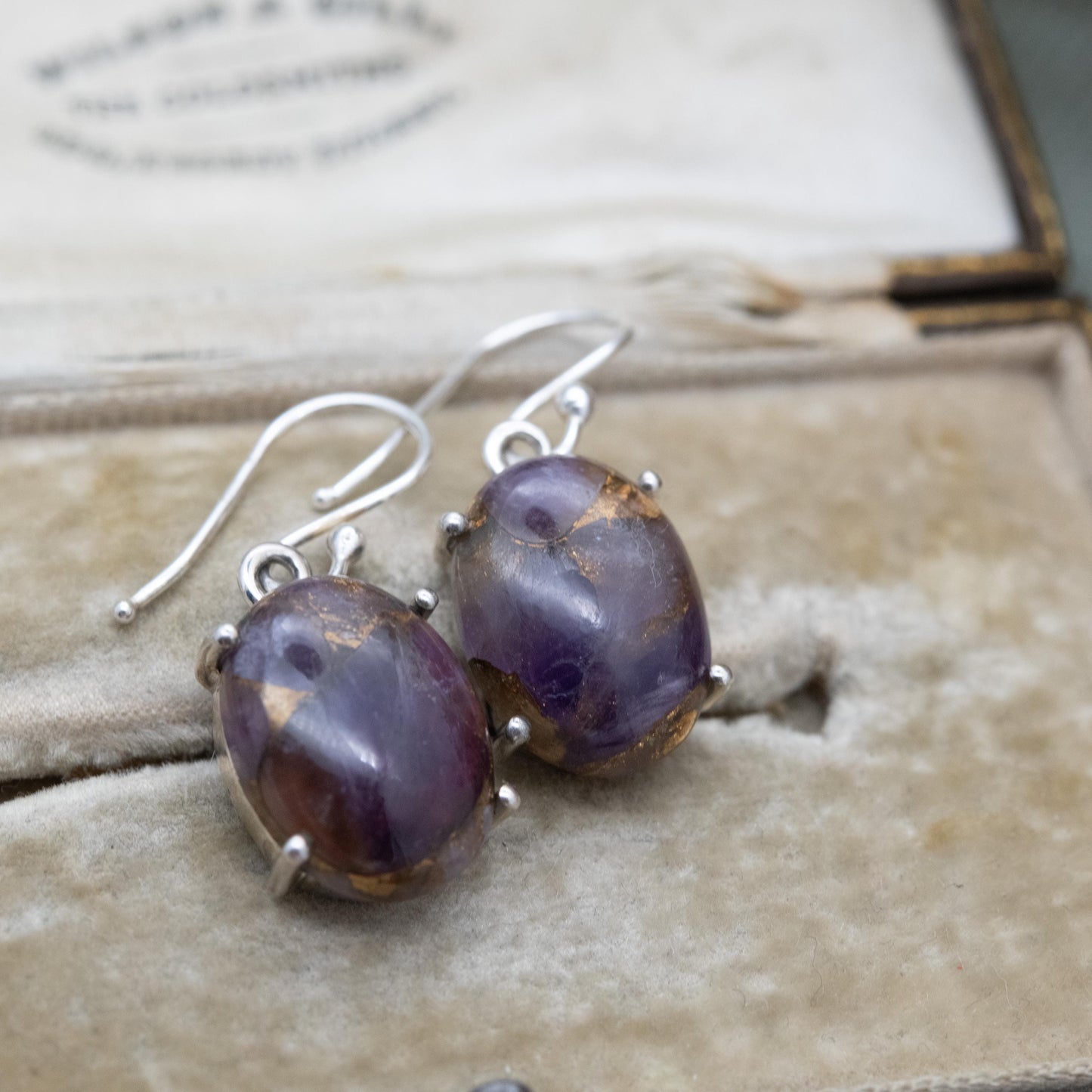 TGGC Sterling Silver Copper Mojave Amethyst Drop Earrings - Purple Gemstone Jewellery Gift for Her