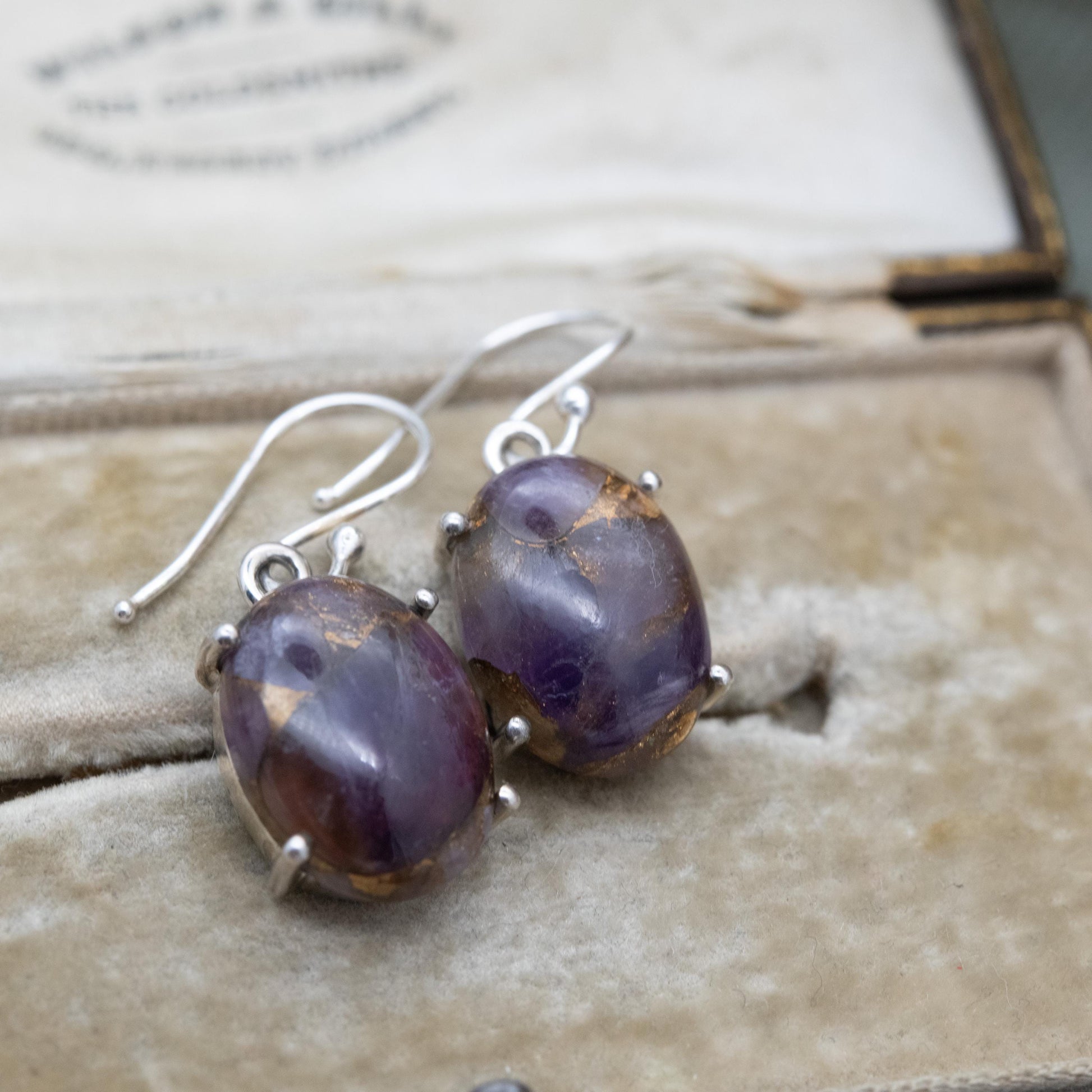 TGGC Sterling Silver Copper Mojave Amethyst Drop Earrings - Purple Gemstone Jewellery Gift for Her