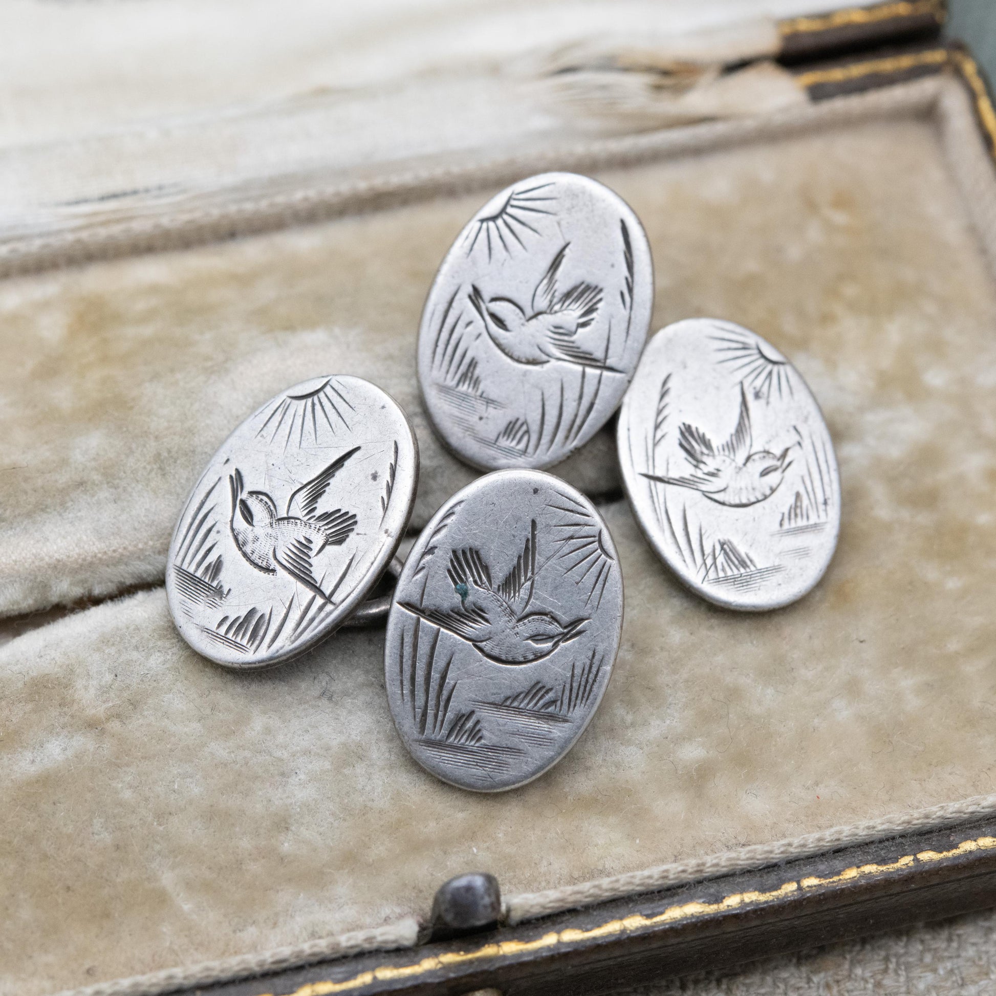 Antique Victorian Silver Swallow Cufflinks c. 1890s - Victorian Aesthetic Movement | Gift for Him