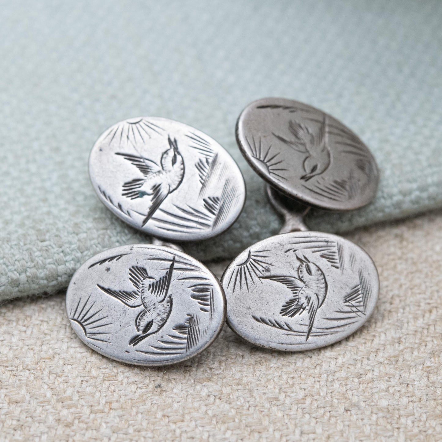 Antique Victorian Silver Swallow Cufflinks c. 1890s - Victorian Aesthetic Movement | Gift for Him