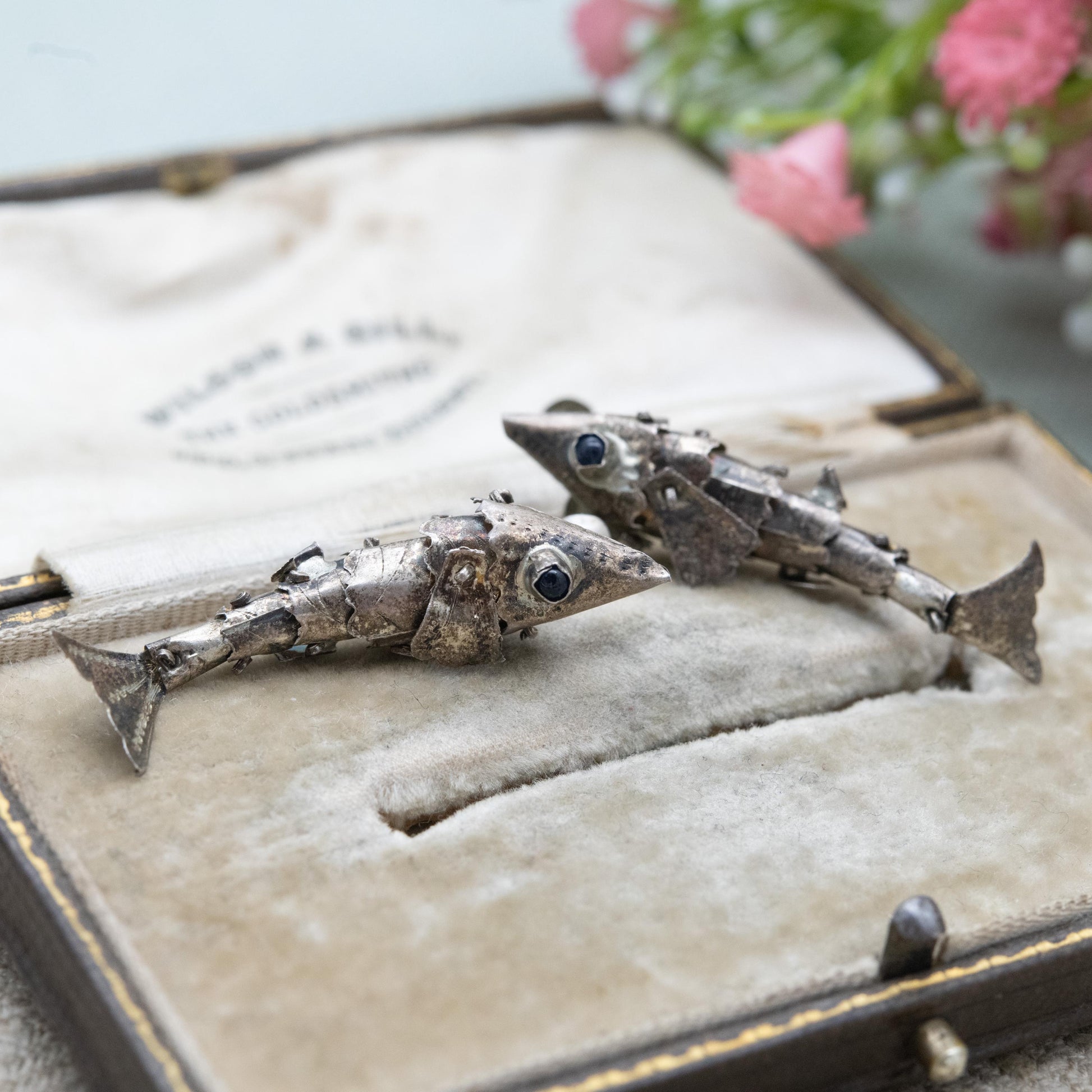 Vintage Silver Articulated Fish Drop Scre Back Earrings - Steampunk Fish Jewellery | Gift for Her