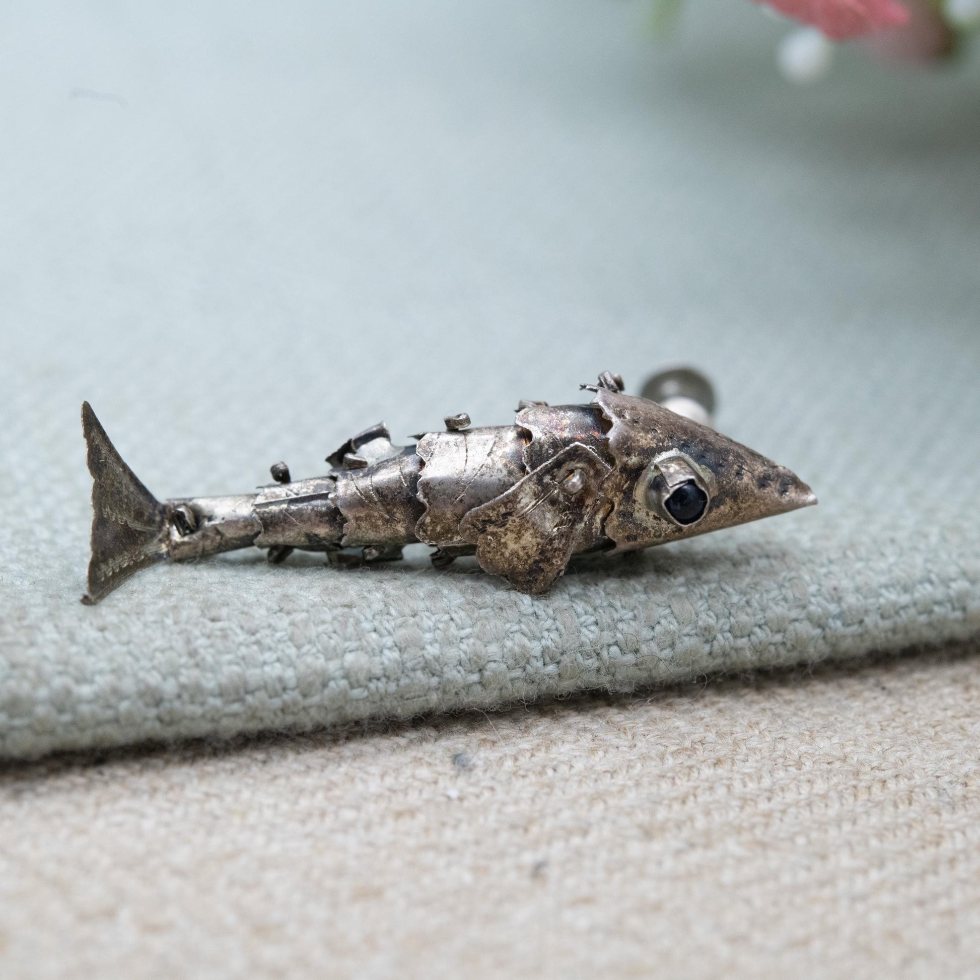 Vintage Silver Articulated Fish Drop Scre Back Earrings - Steampunk Fish Jewellery | Gift for Her