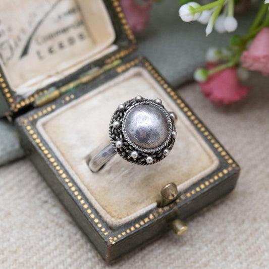 Vintage Sterling Silver Ball Ring - Rope Twist and Granulated Design | UK Size - N | US Size - 6 3/4