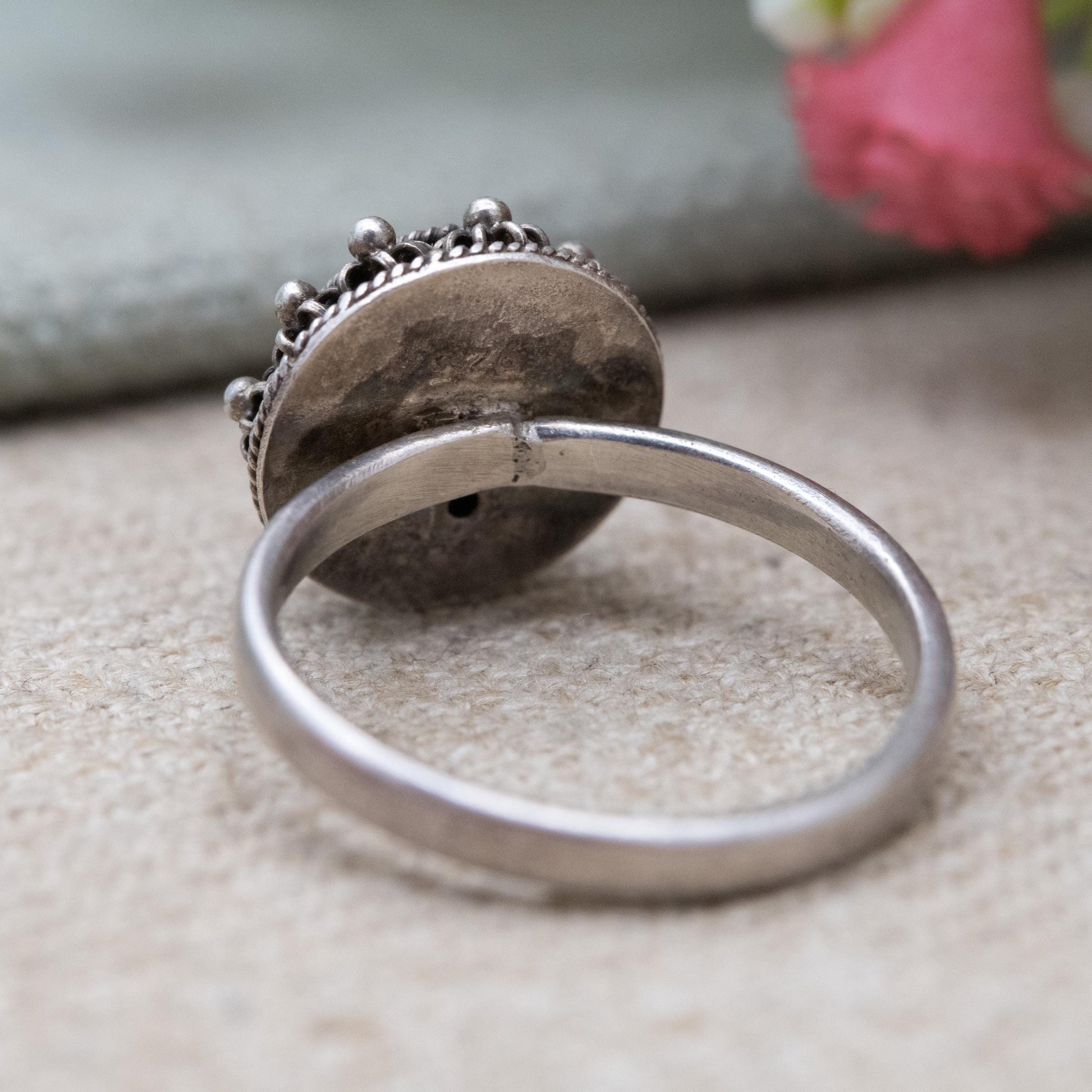 Vintage Sterling Silver Ball Ring - Rope Twist and Granulated Design | UK Size - N | US Size - 6 3/4