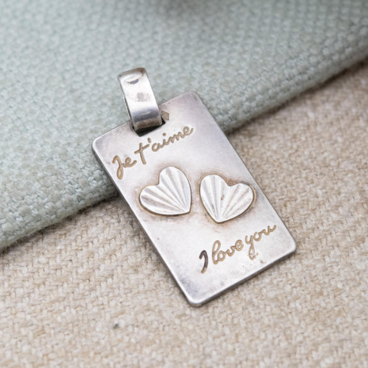 Vintage Sterling Silver French I Love You Pendant - Je T'aime Love Hearts Necklace | Sentimental Jewellery Gift for Her
