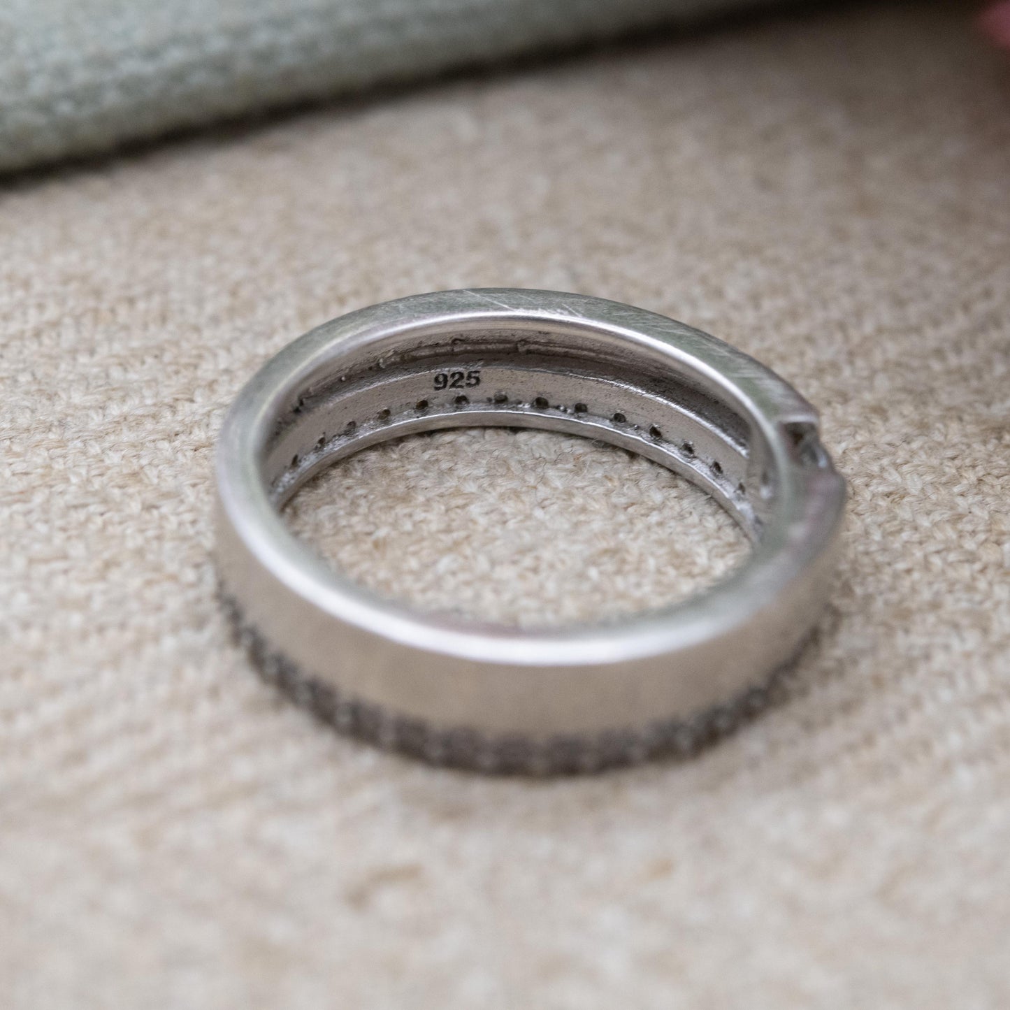 Vintage Sterling Silver and CZ Eternity Band Ring - Sparkly Clear Stones | Flush Pavé Band | UK Size - N 1/2 | US Size - 7 1/2